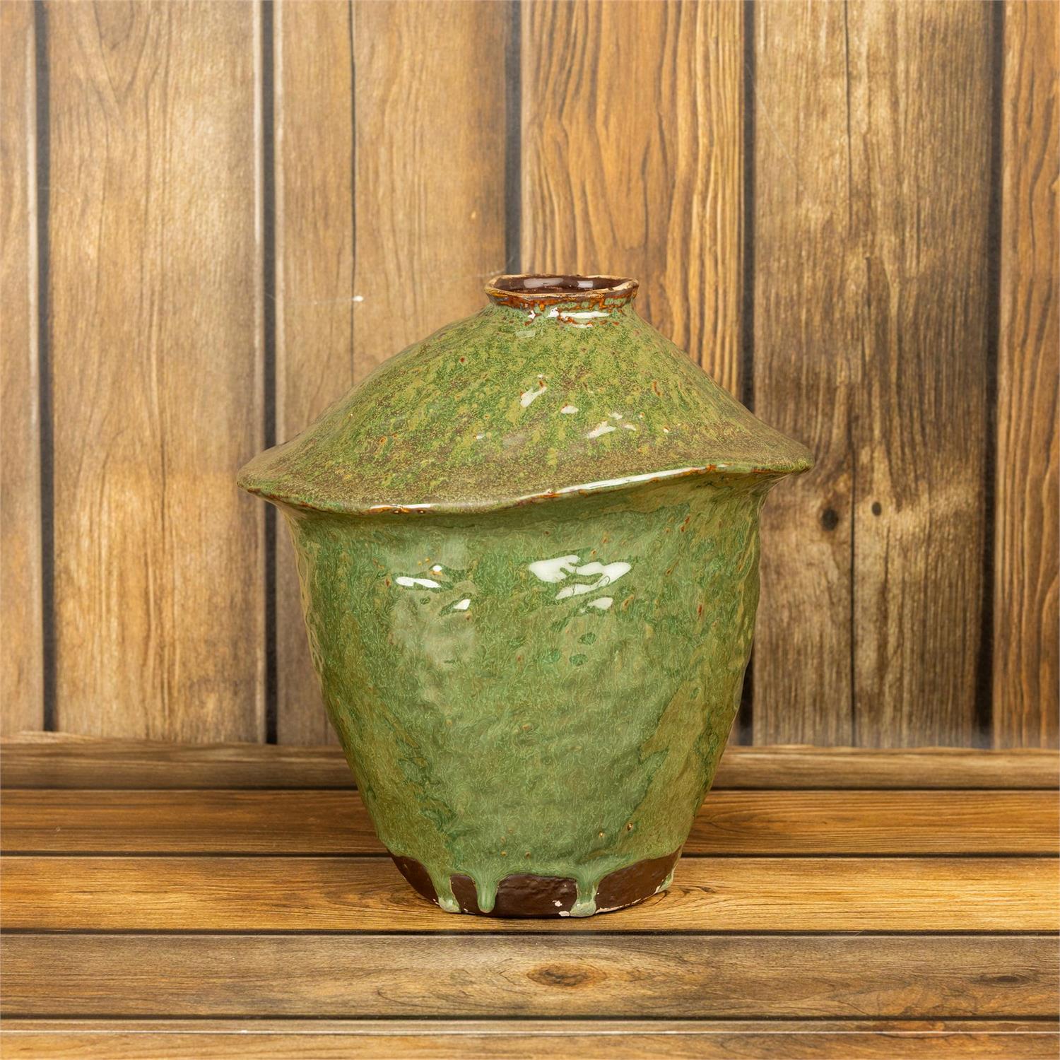 Green Reactive Glaze Vase (L)