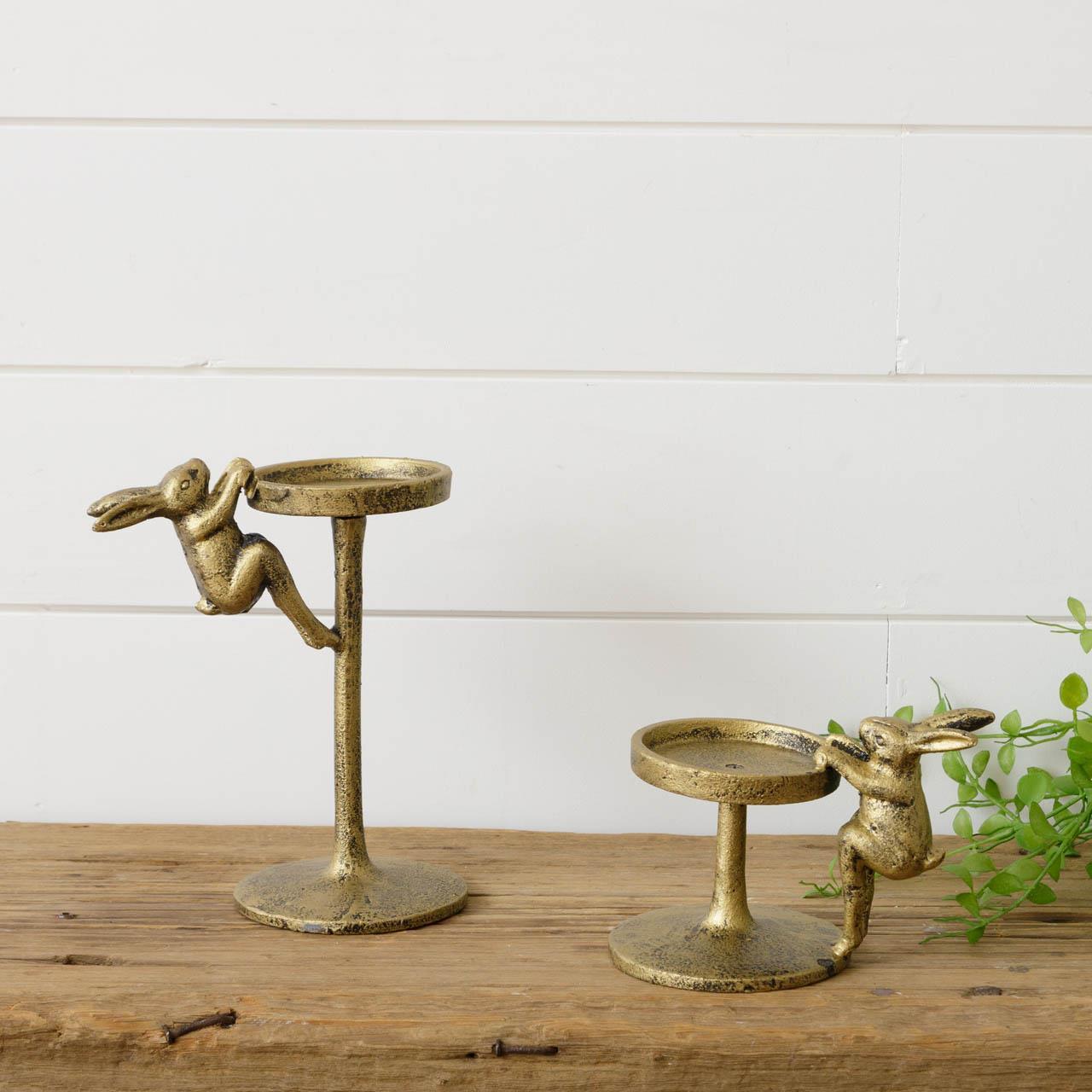 Antique Gold Bunny Candle Holders (S/2)
