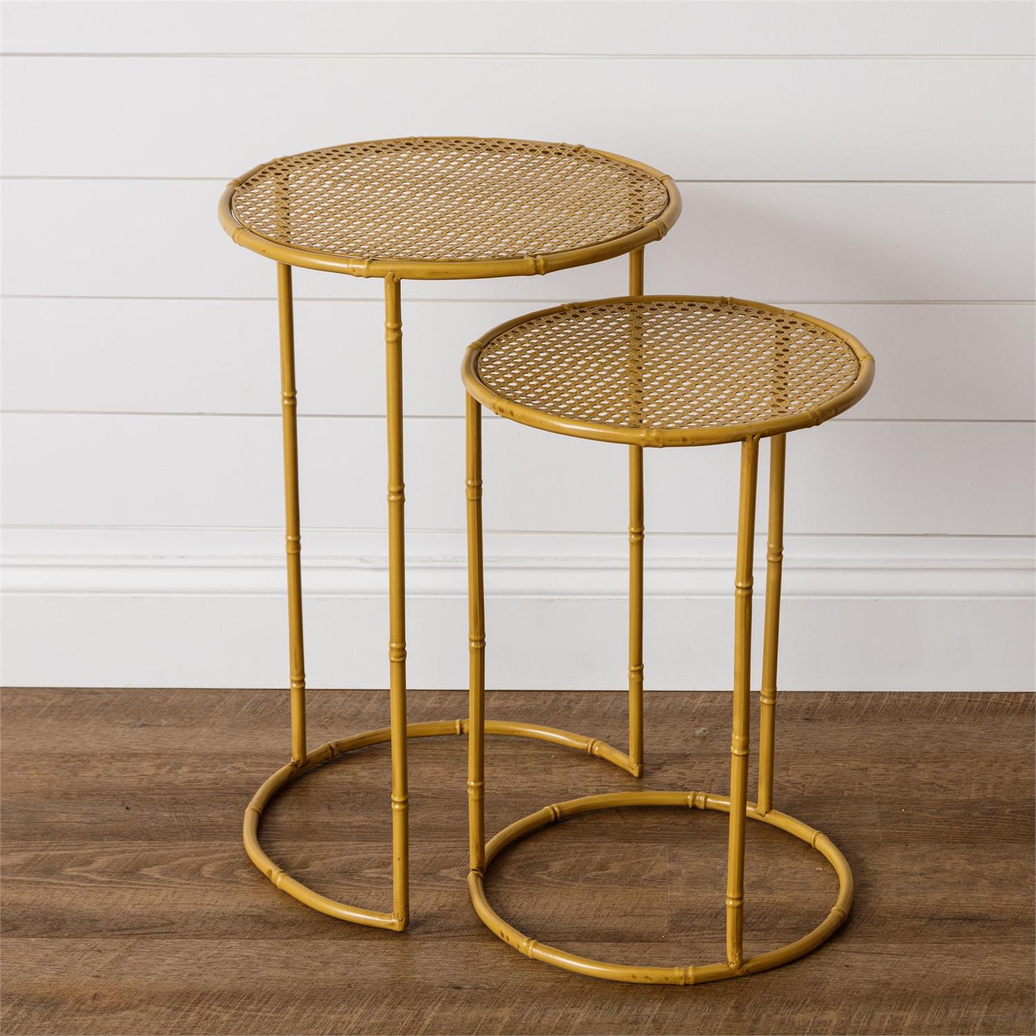 Metal Caning And Bamboo Side Tables (S/2)