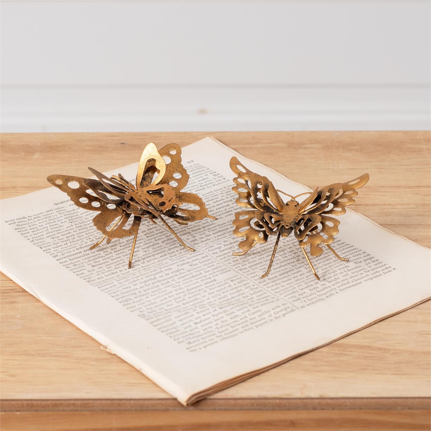 3D Metal Gold Butterflies (S/2)