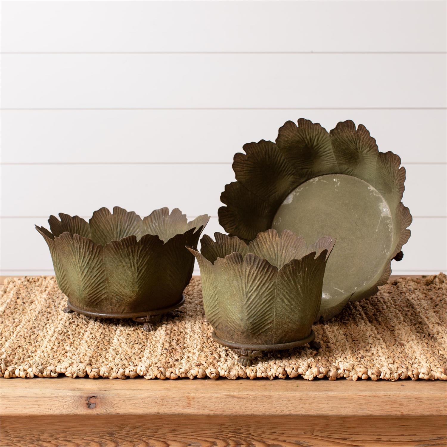 Distressed Dark Green Planters (S/3)