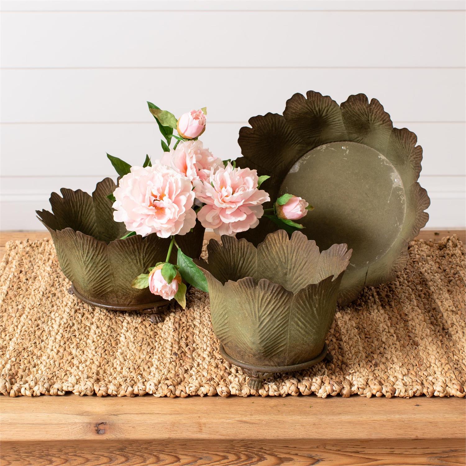 Distressed Dark Green Planters (S/3)