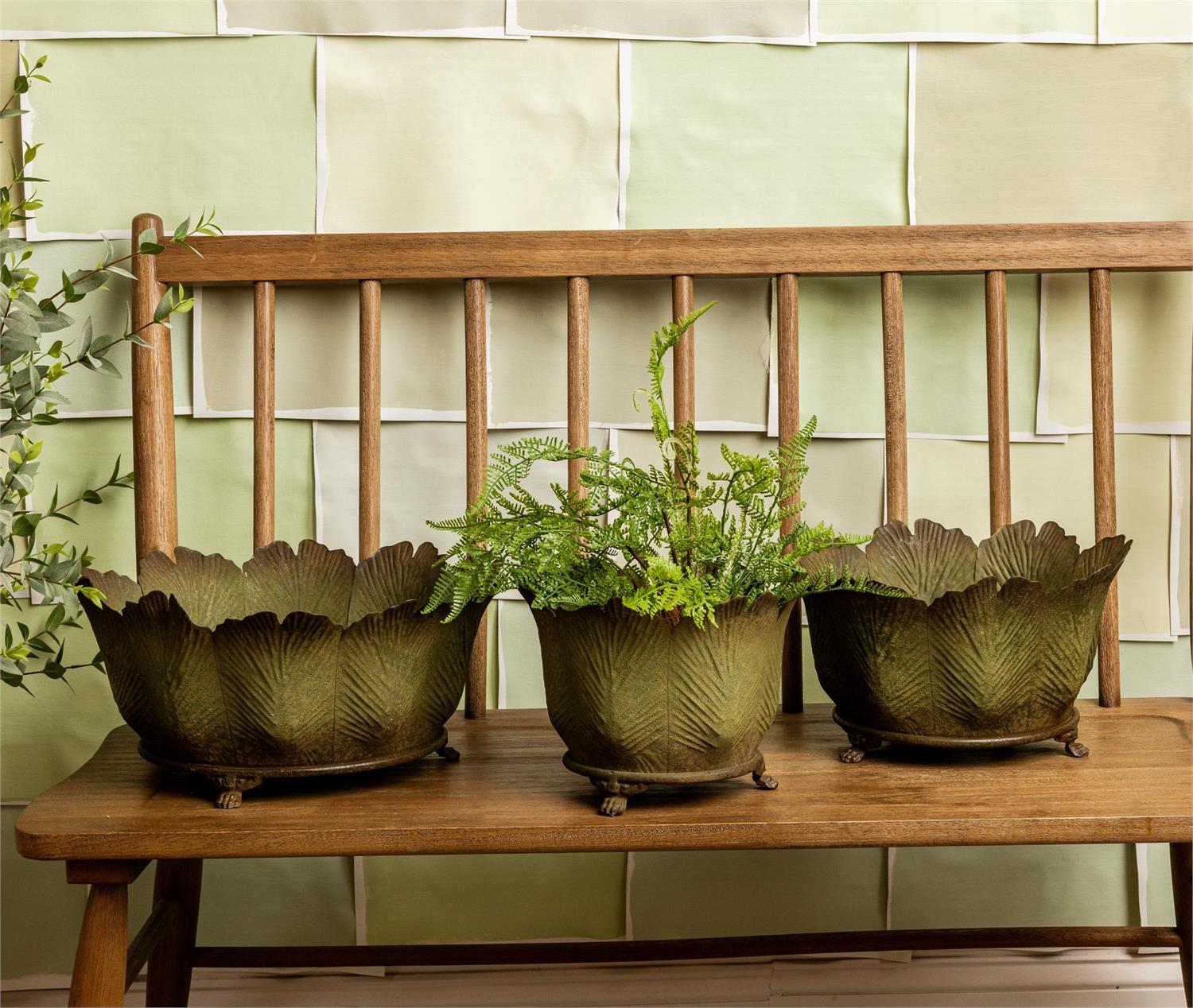 Distressed Dark Green Planters (S/3)
