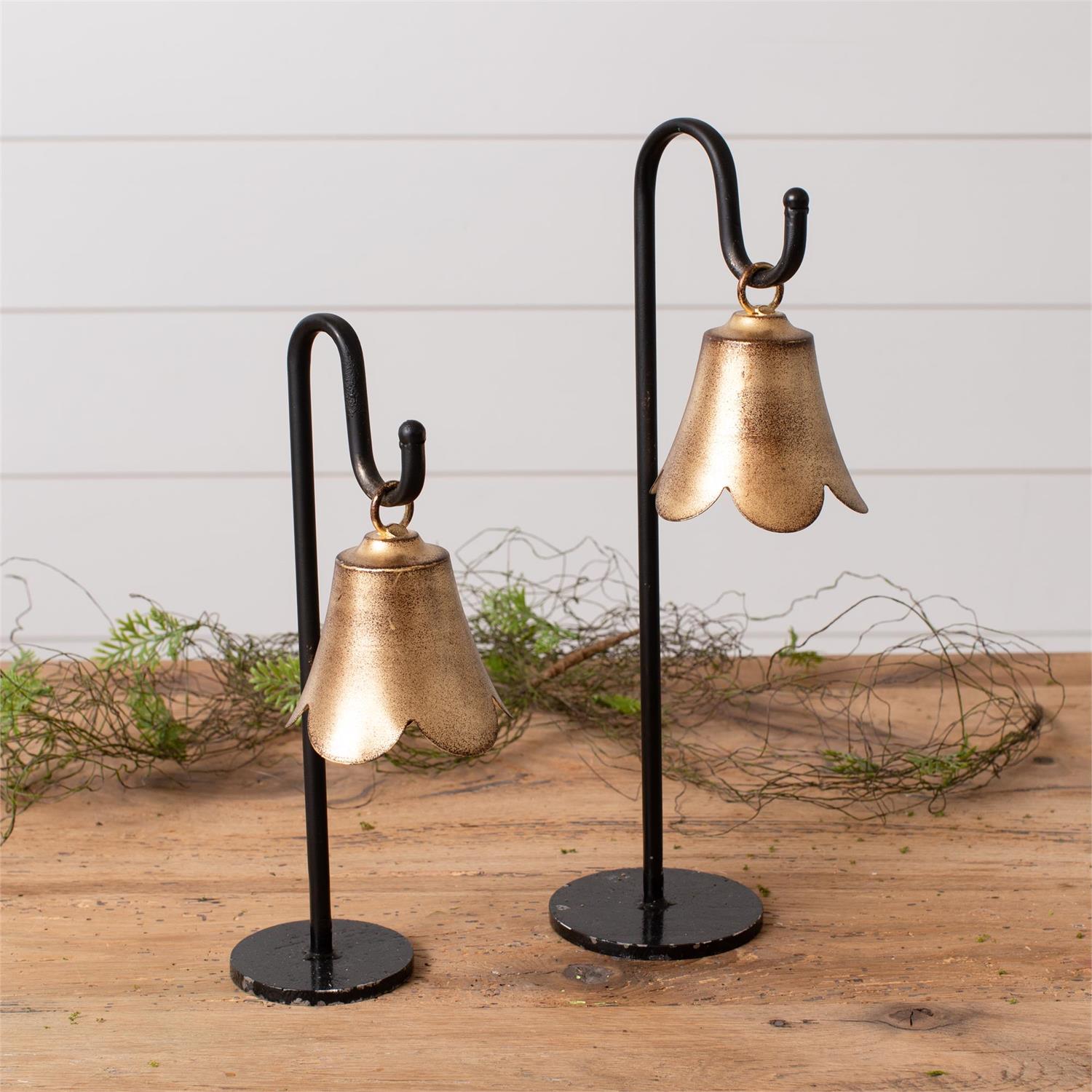 Gold Fluted Bell On Stand (Set Of 2)