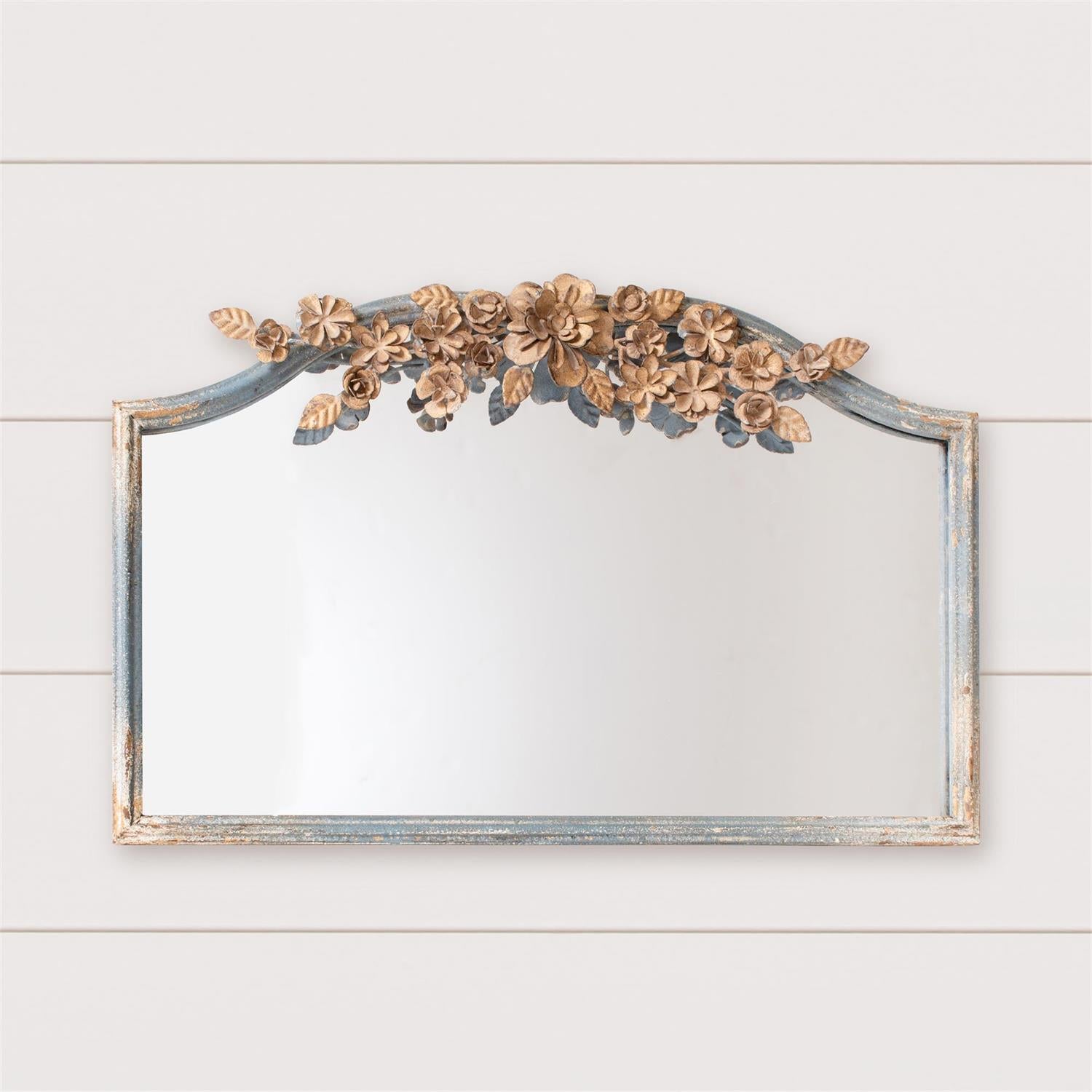 Vintage Blue With Floral Accents Mirror