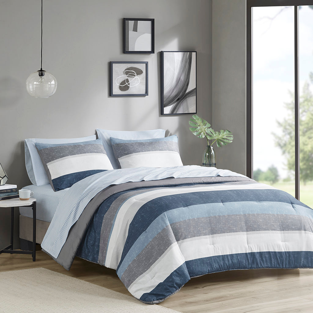 Jaxon Stripe Comforter Set with Bed Sheets