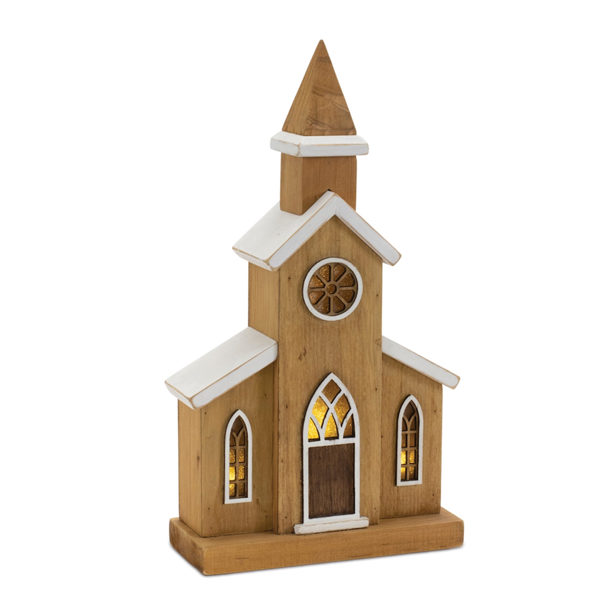 LED Church 12.5”H Wood 2 AA Batteries, Not Included or USB Cord Included