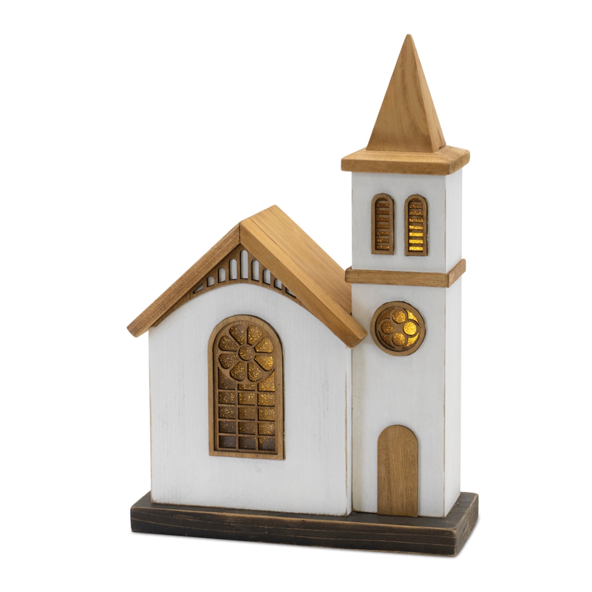 LED Church 12”H Wood 2 AA Batteries, Not Included or USB Cord Included