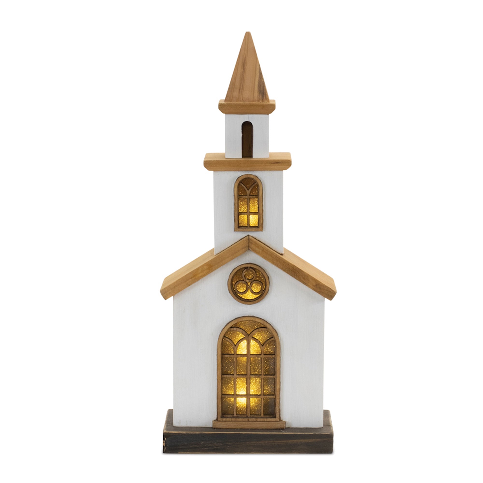 LED Church 13.25”H Wood 2 AA Batteries, Not Included or USB Cord Included