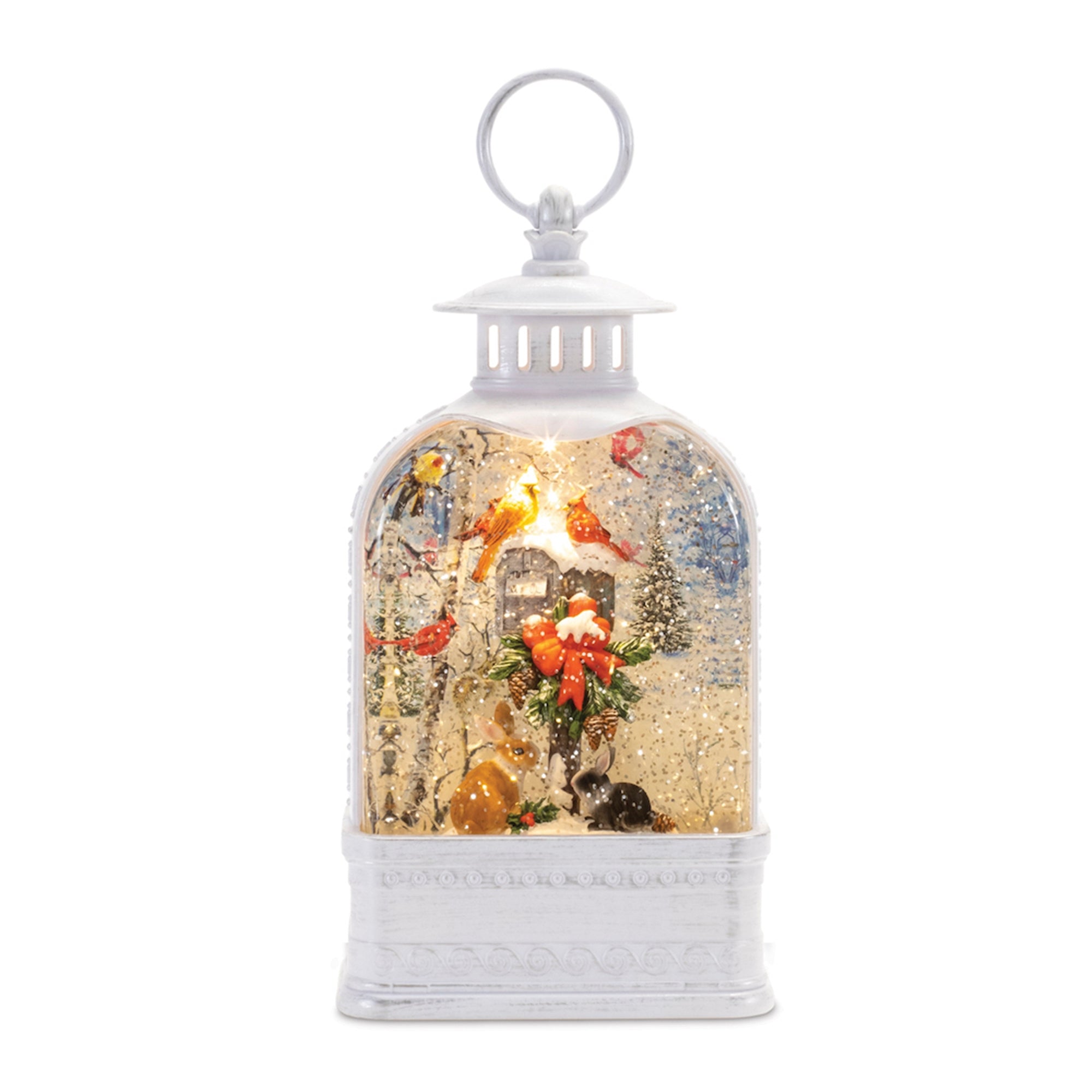 LED Snow Globe Lantern with Woodland Animals 9.75"H