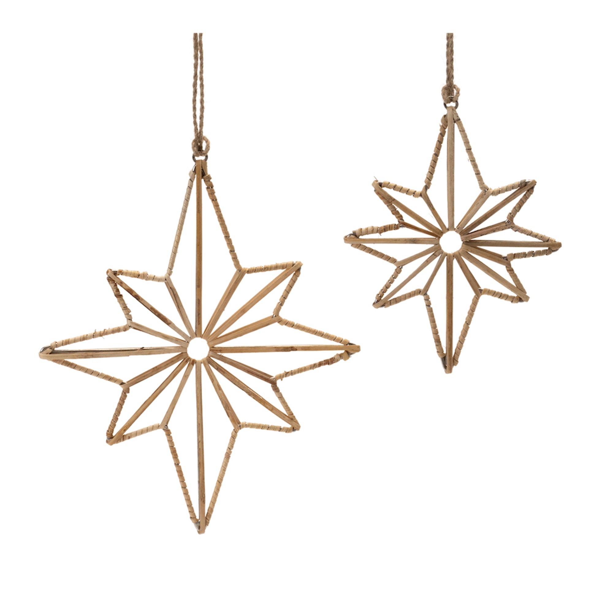 Star Ornament (Set of 2) 6"H, 8"H Iron/Rattan