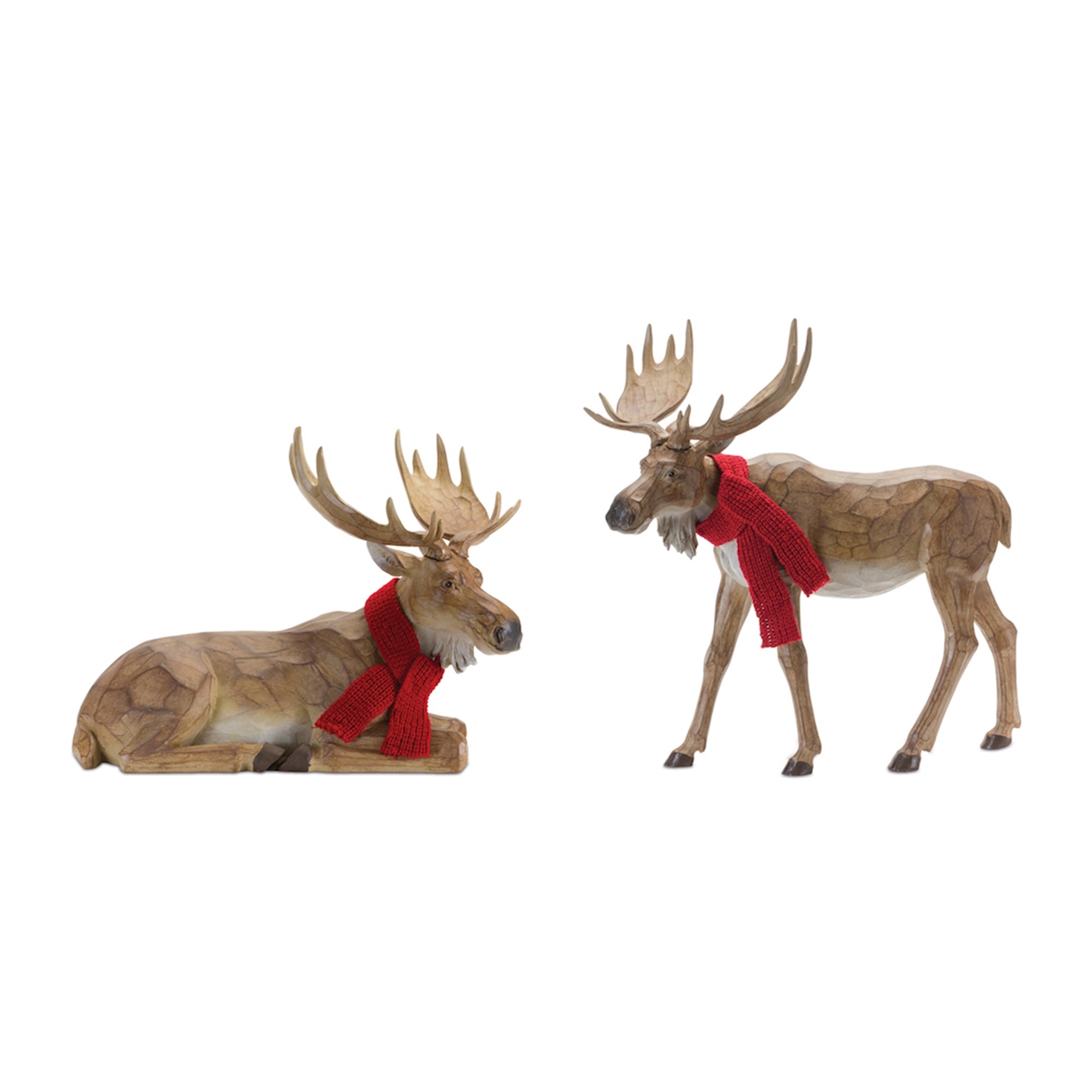 Carved Winter Moose with Scarf (Set of 2)