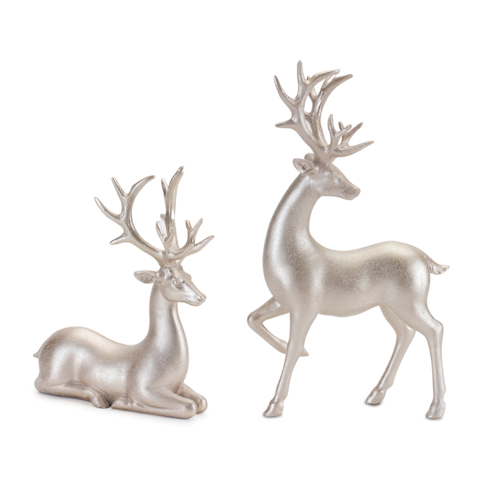 Silver Glittered Deer Figurine (S/2)