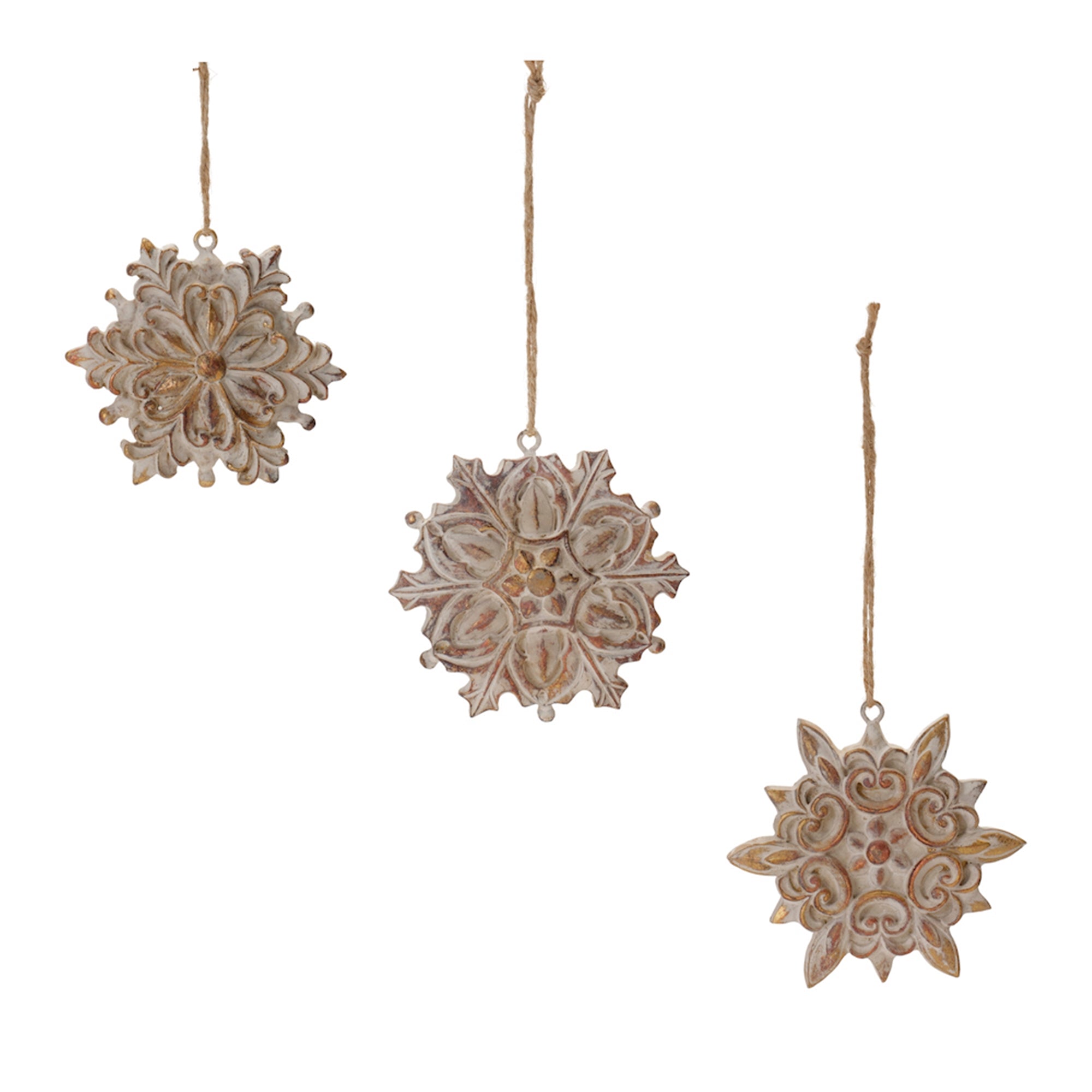 Snowflake Ornament (3 Asst) 3.25”H Resin