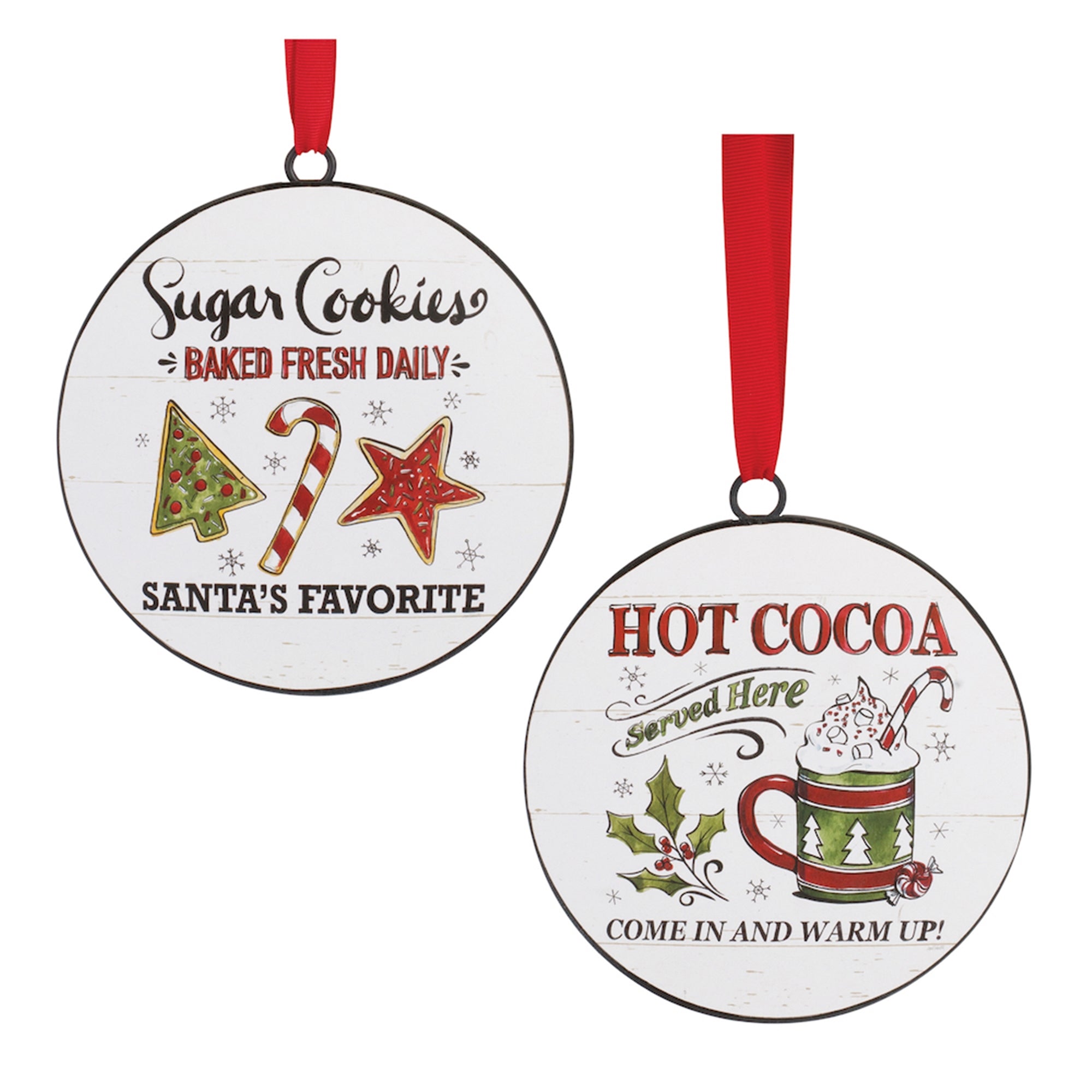 Cocoa and Cookie Disc Ornament (2 Asst) 6”H Iron/Jute