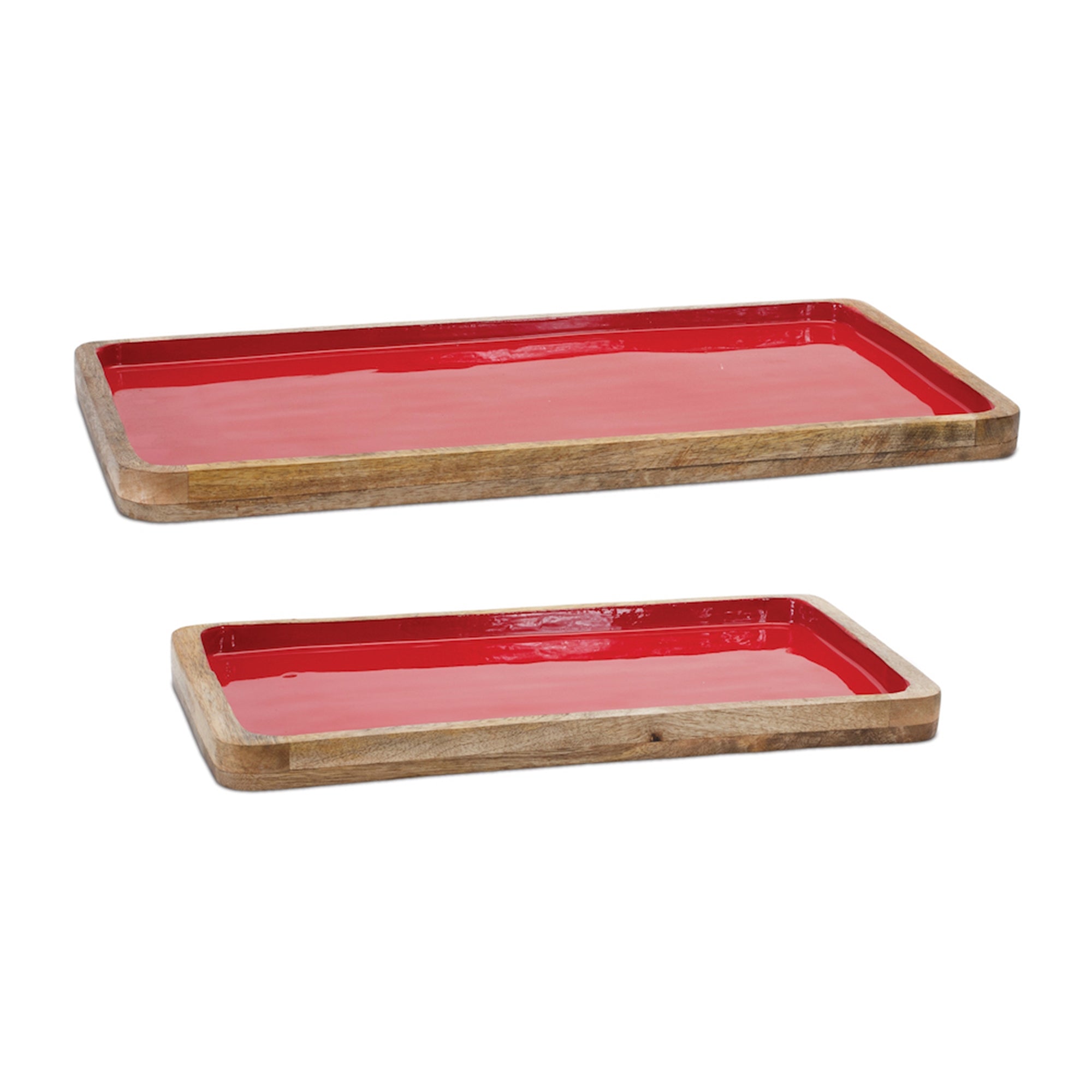 Red Wooden Tray (Set of 2)