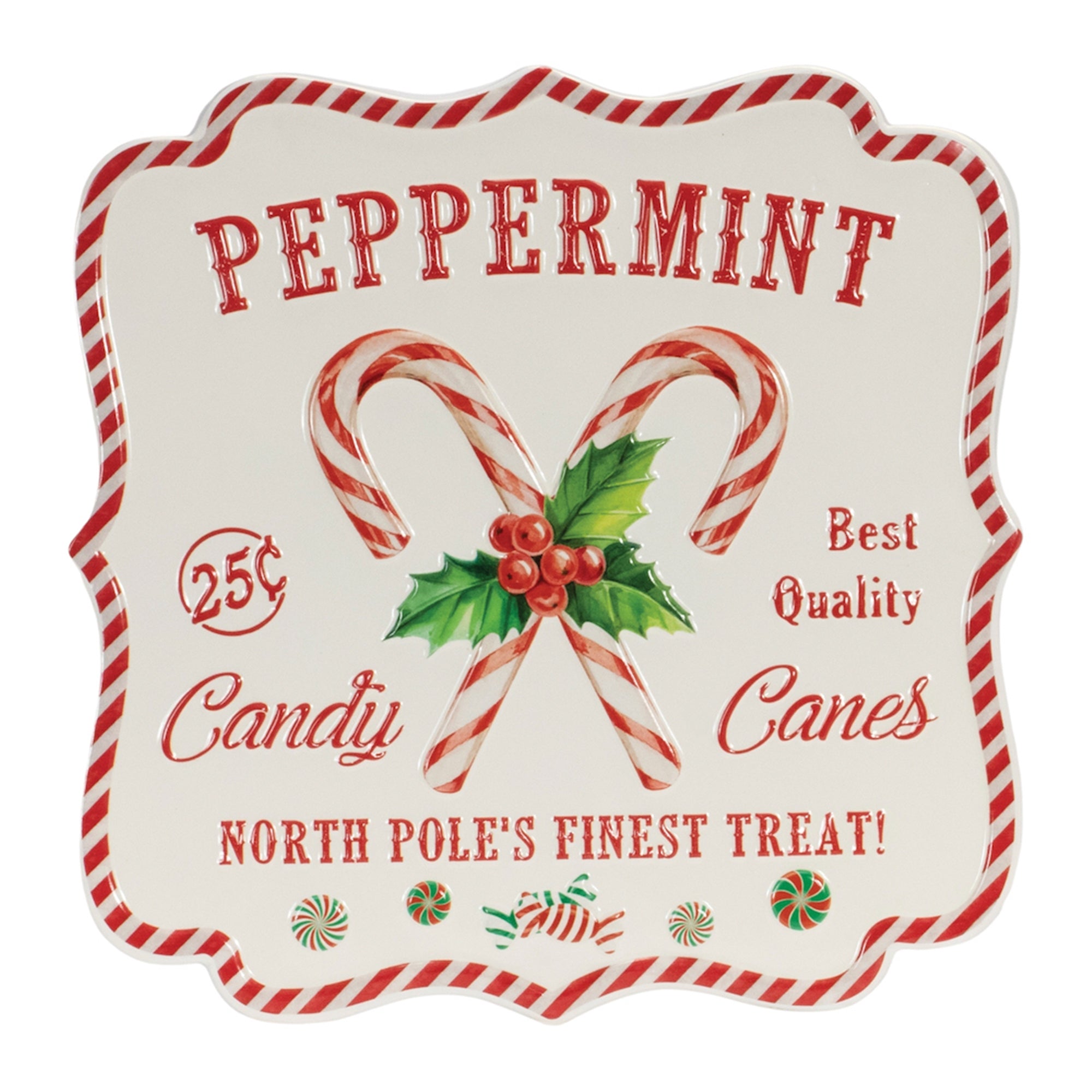 Candy Cane Sign 12”SQ Metal