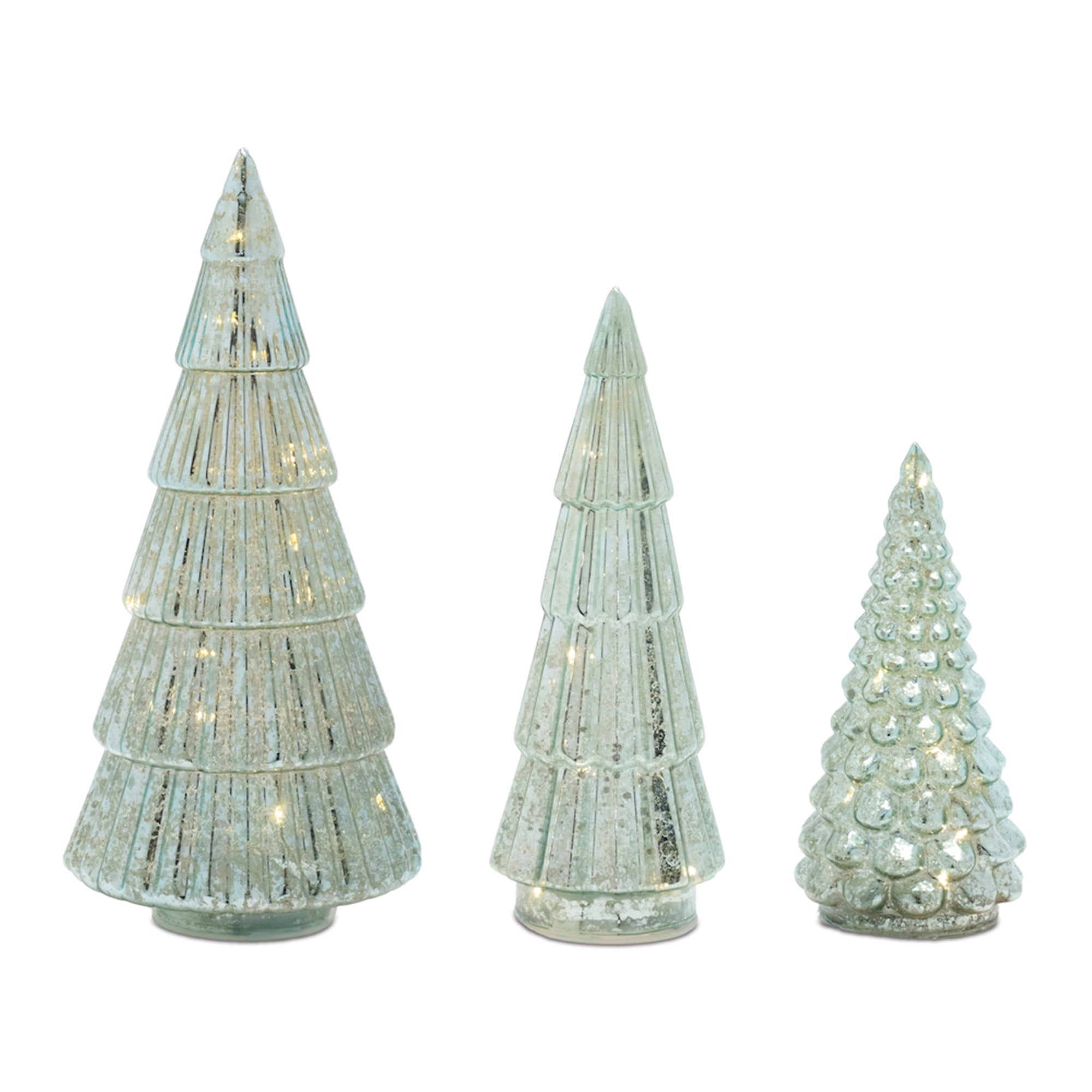 LED Green Mercury Glass Tree (Set of 3)