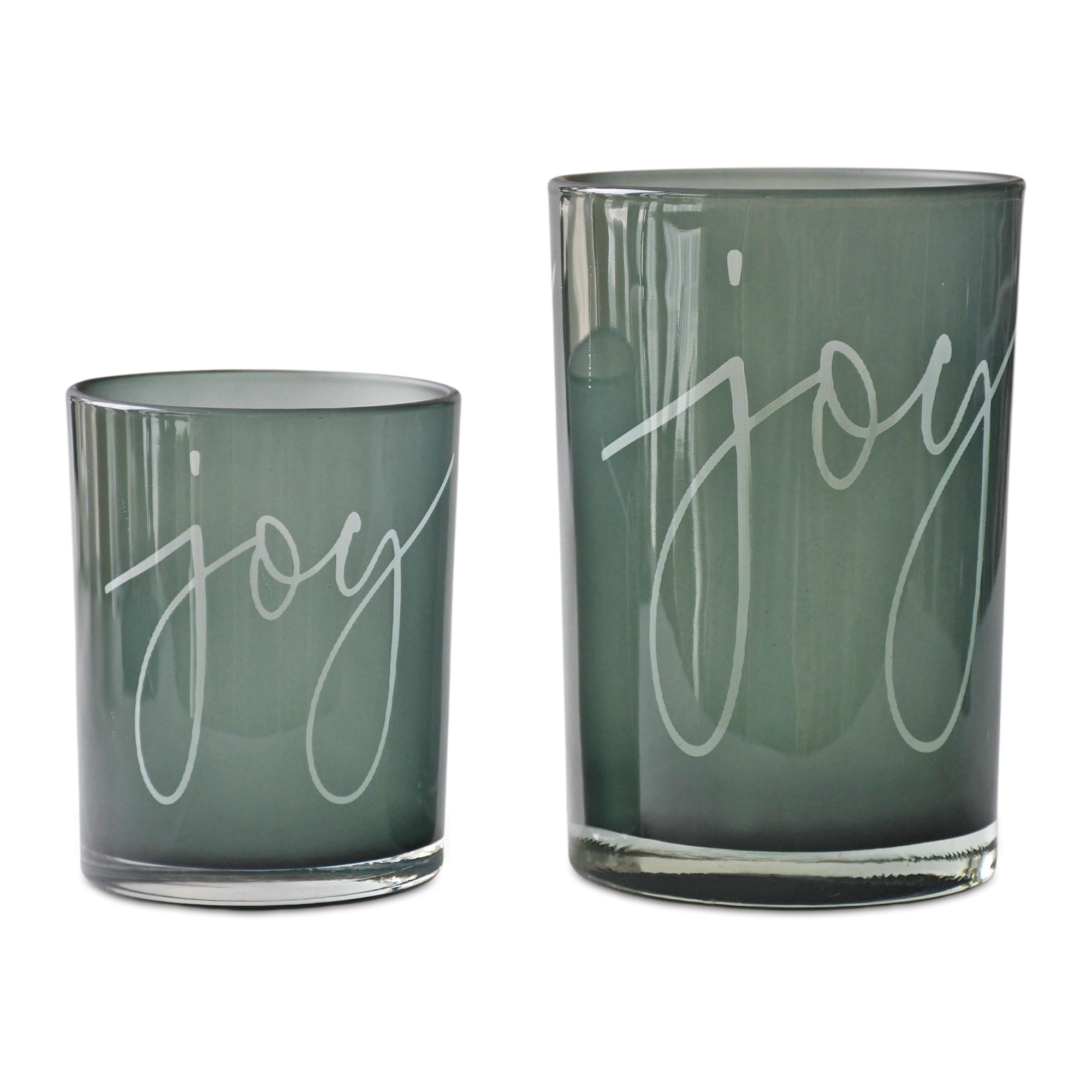 Green Glass Joy Candle Holder (Set of 2)