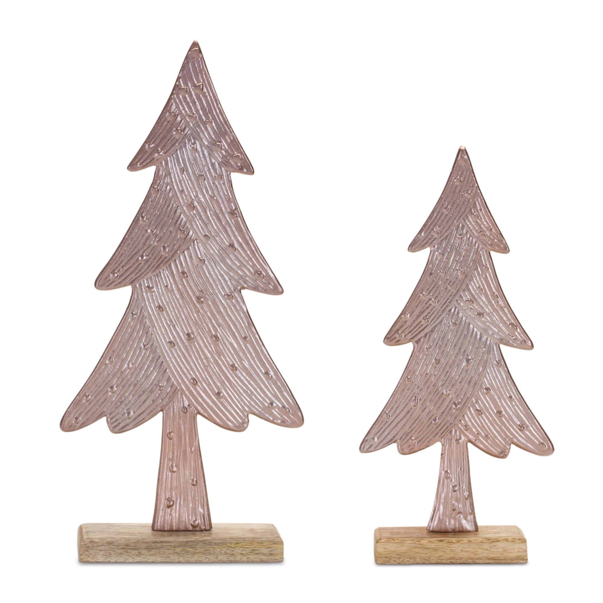 Tree on Base (Set of 2) 11.5"H, 14.25"H Wood/Aluminum