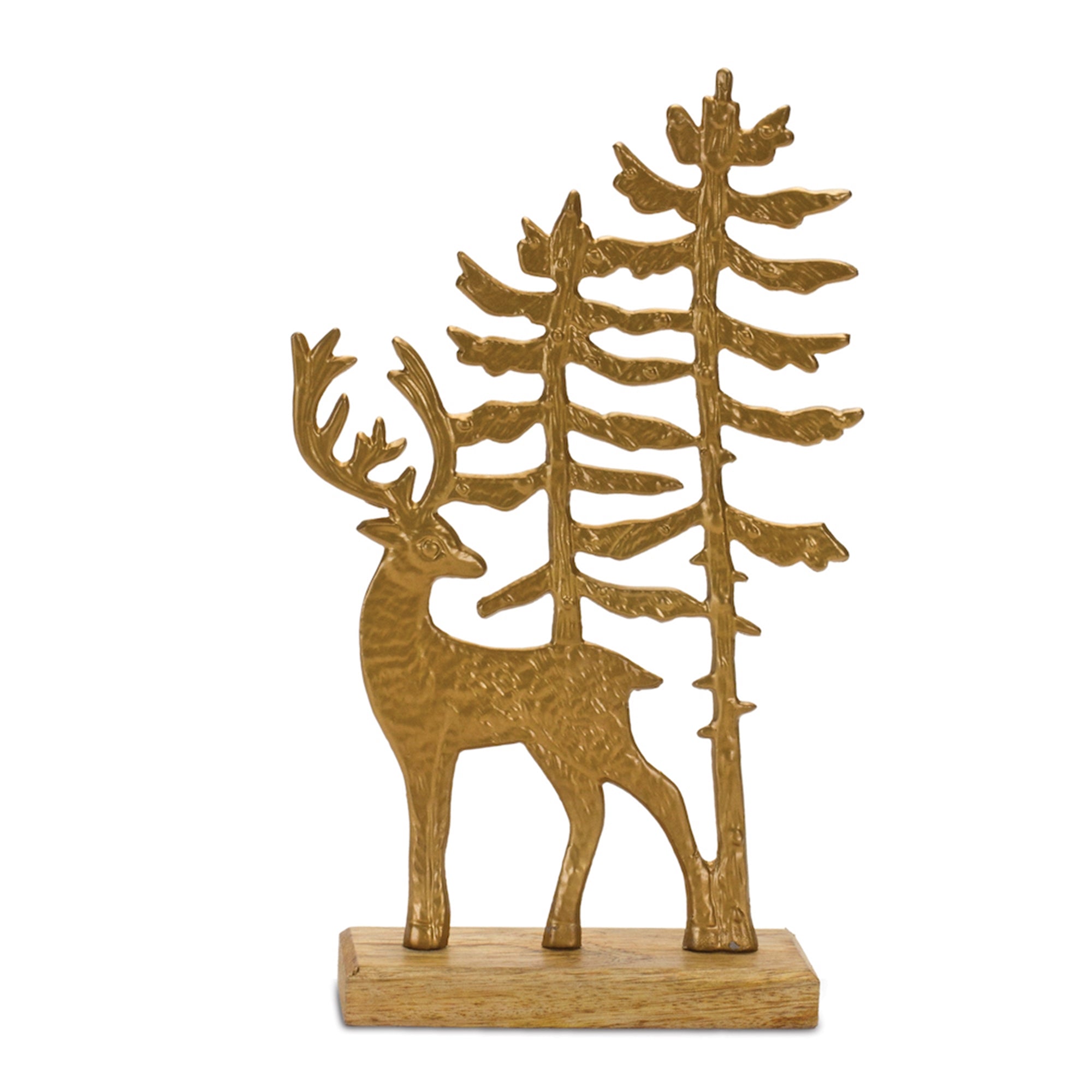 Deer w/Trees on Base 6.5"L x 11"H Wood/Aluminum