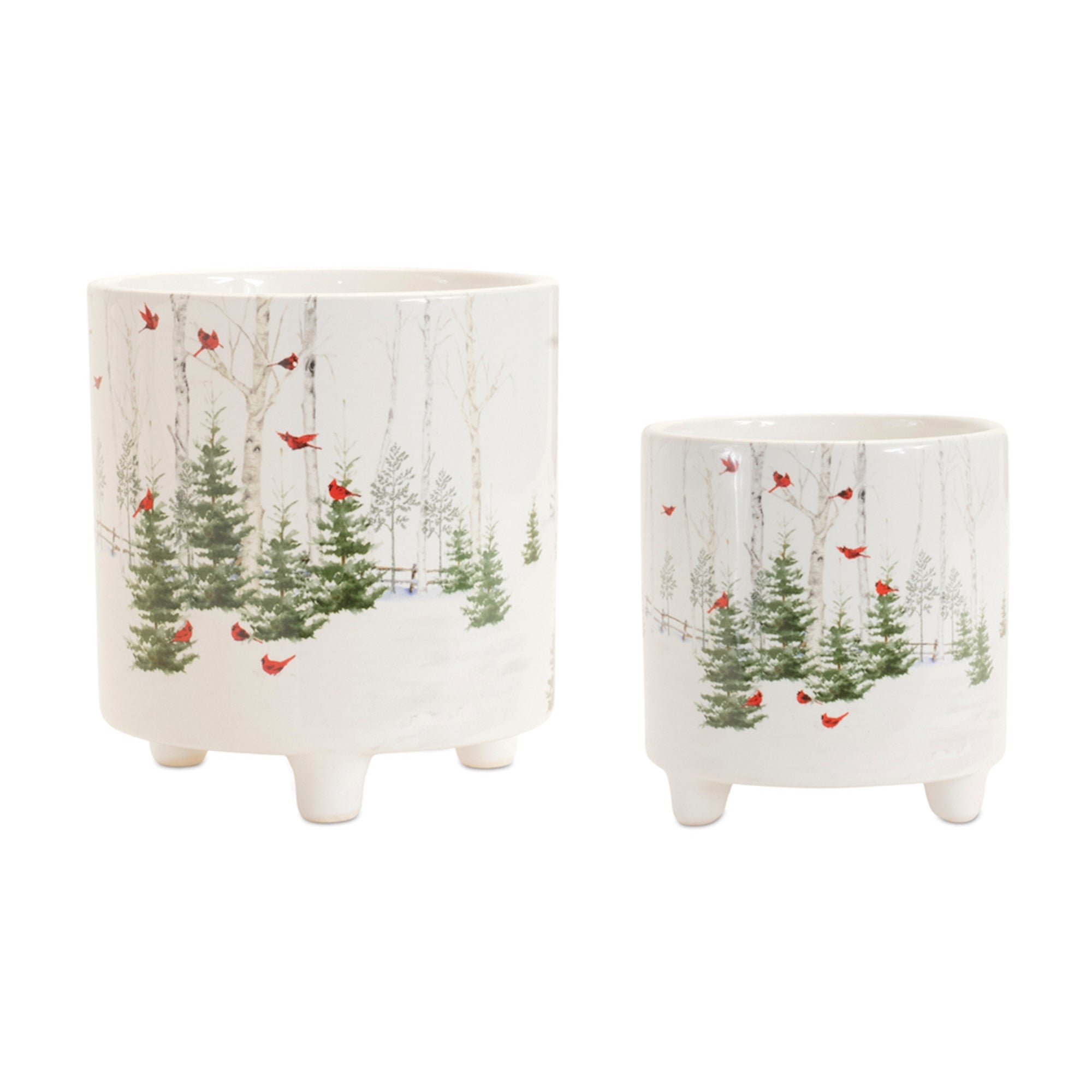 Winter Cardinal Forest Planter (Set of 2)