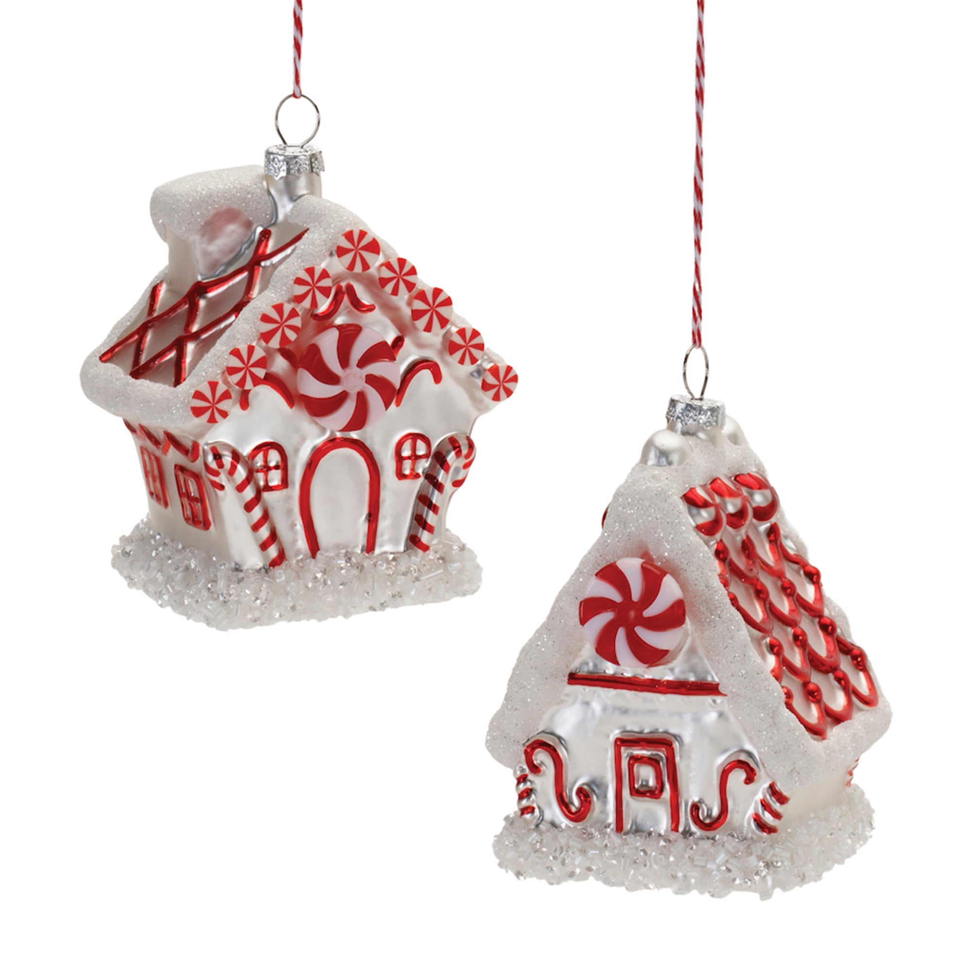 Candy House Ornament (2 Asst) 4.75"H, 5"H Glass