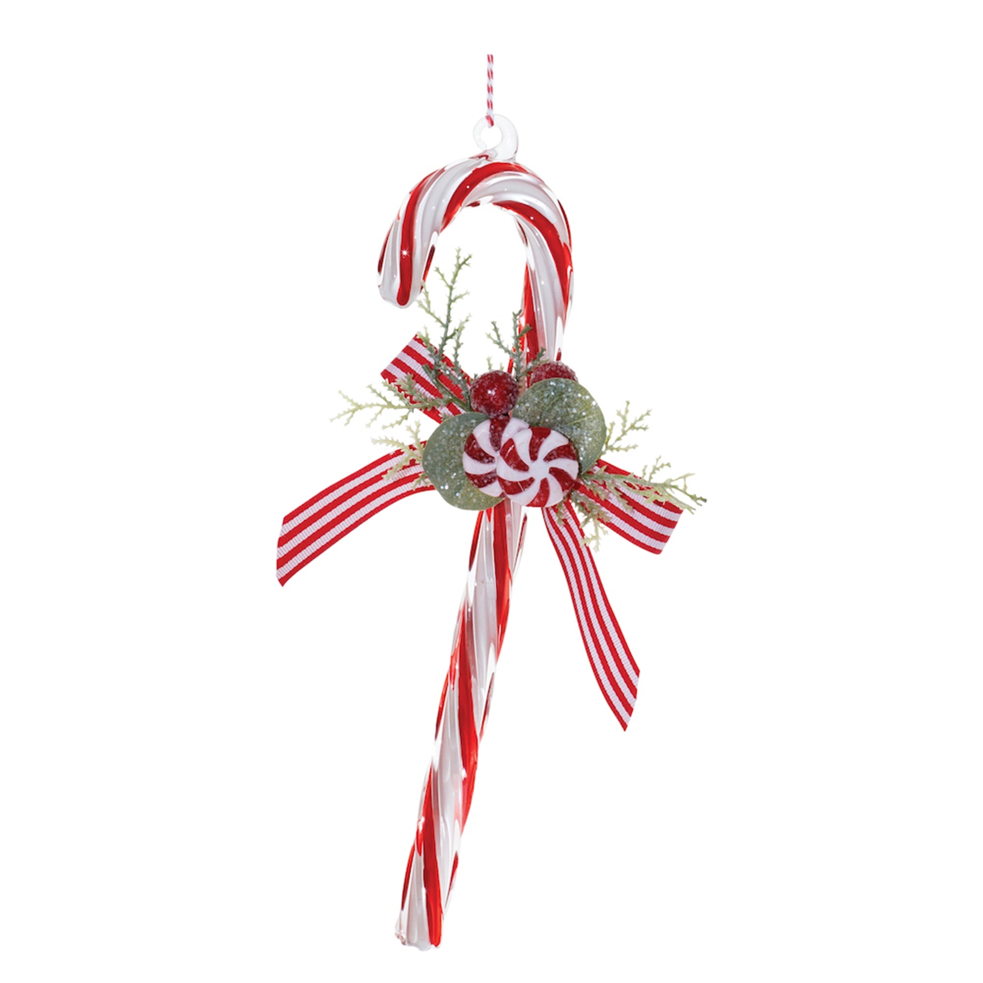 Candy Cane Ornament 9.75”H Glass