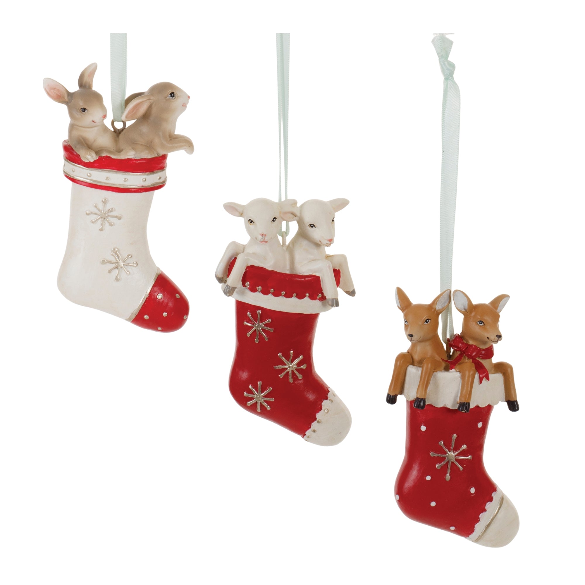 Stocking Ornament w/Animals (3 Asst) 4”H Resin