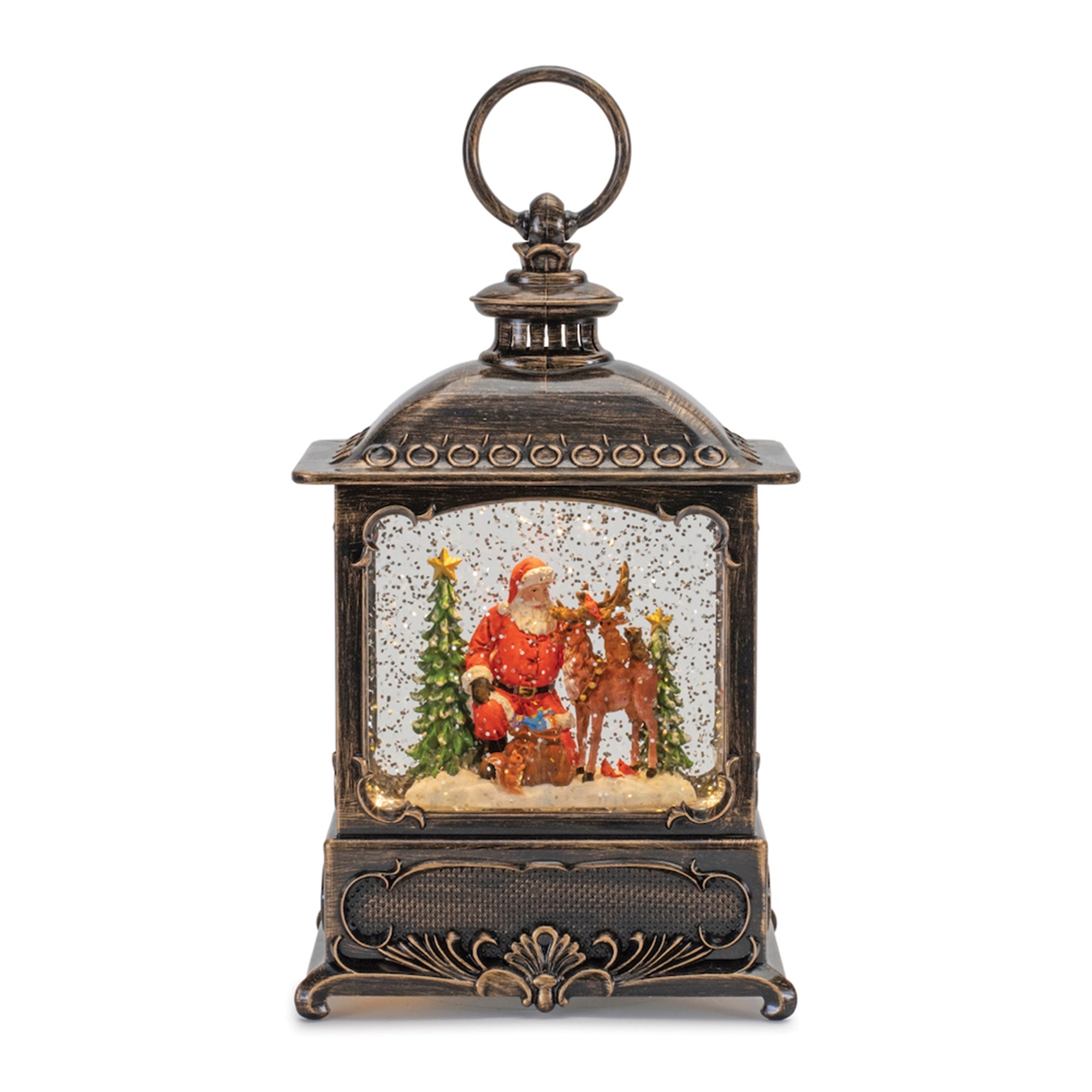 LED Snow Globe Lantern with Woodland Animals 9"H