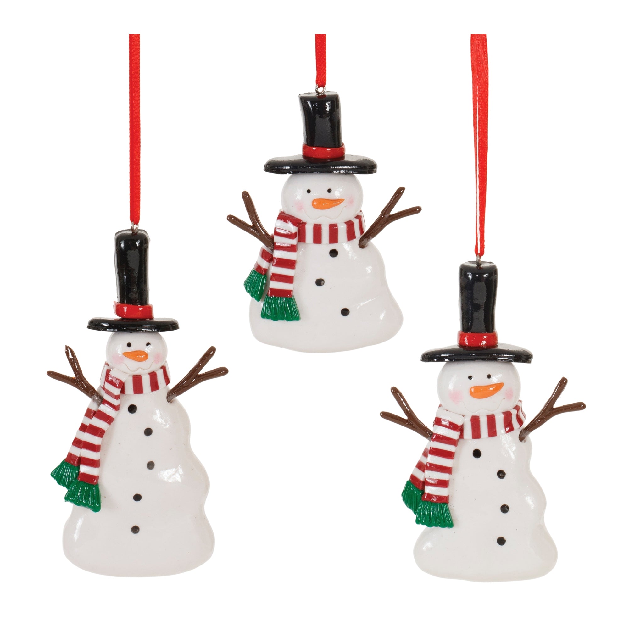 Snowman Ornament (3 Asst) 3"H, 4"H, 4.25"H Clay Dough