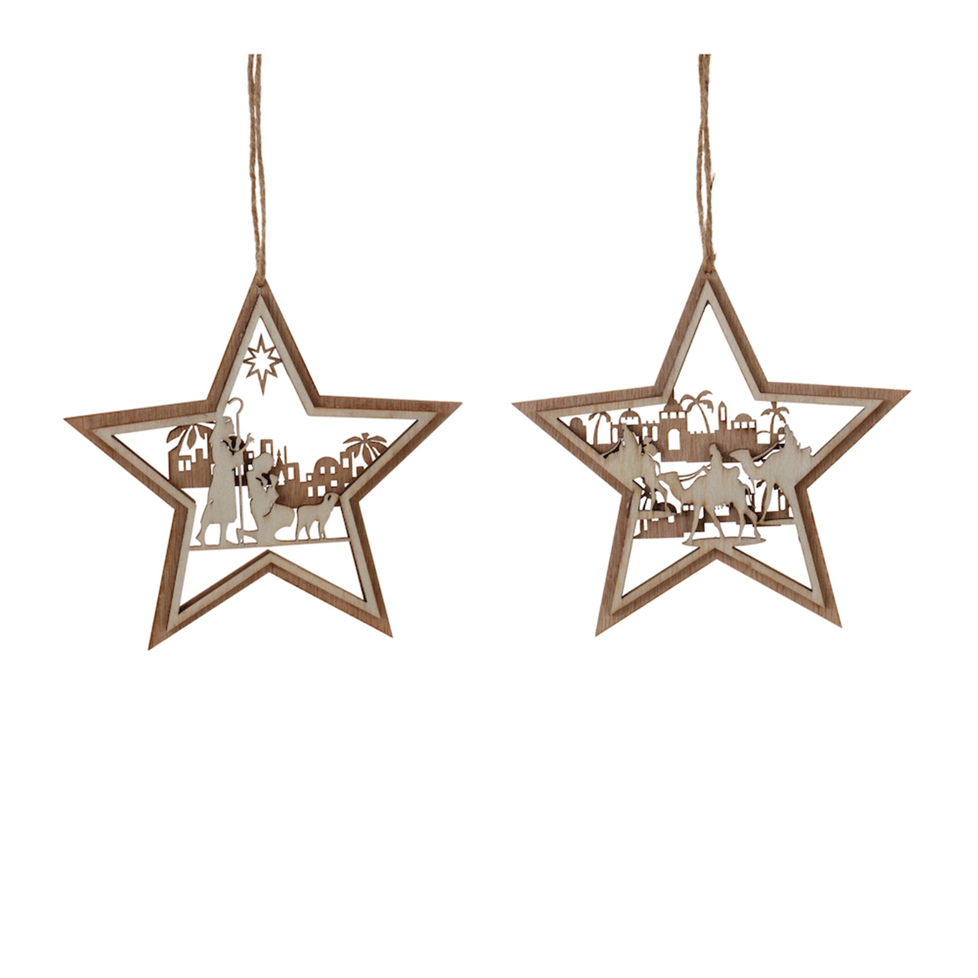 Nativity Star Ornament (2 Asst) 5.25”H MDF