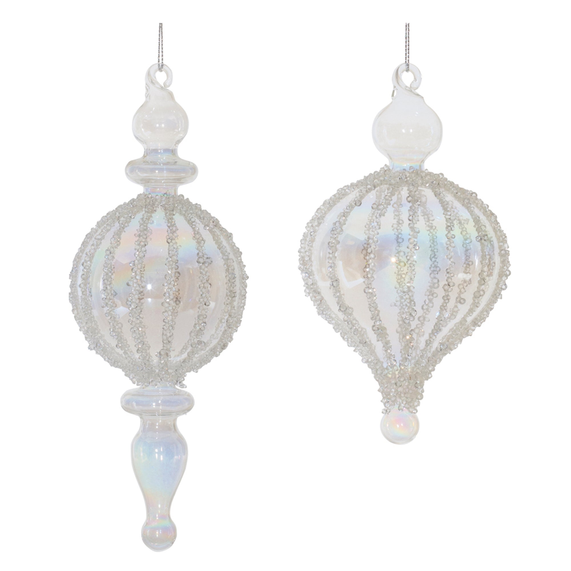 Beaded Iridescent Glass Finial Ornament (Set of 6)