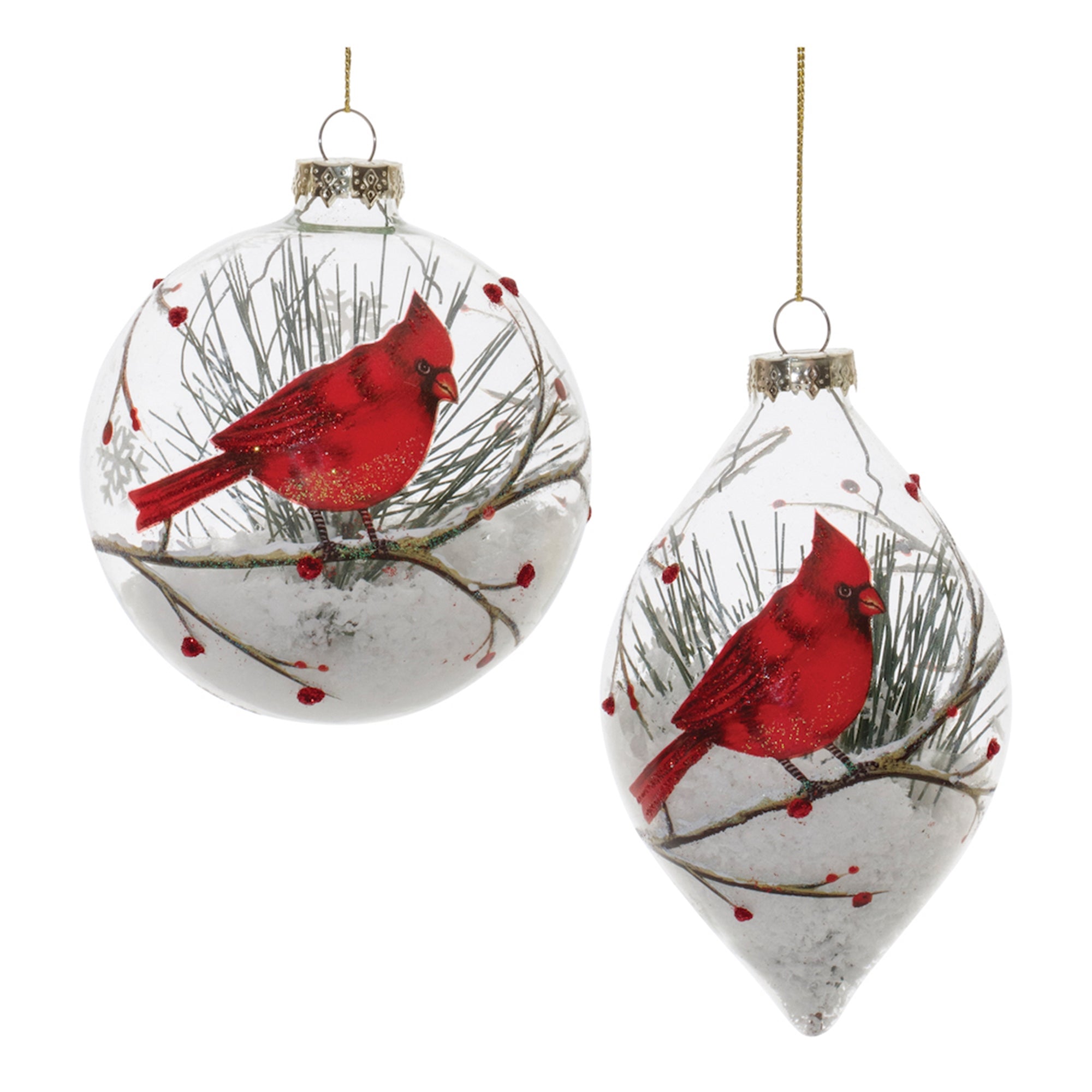 Ornament w/Cardinal (S/2) 4"D, 6"H Glass