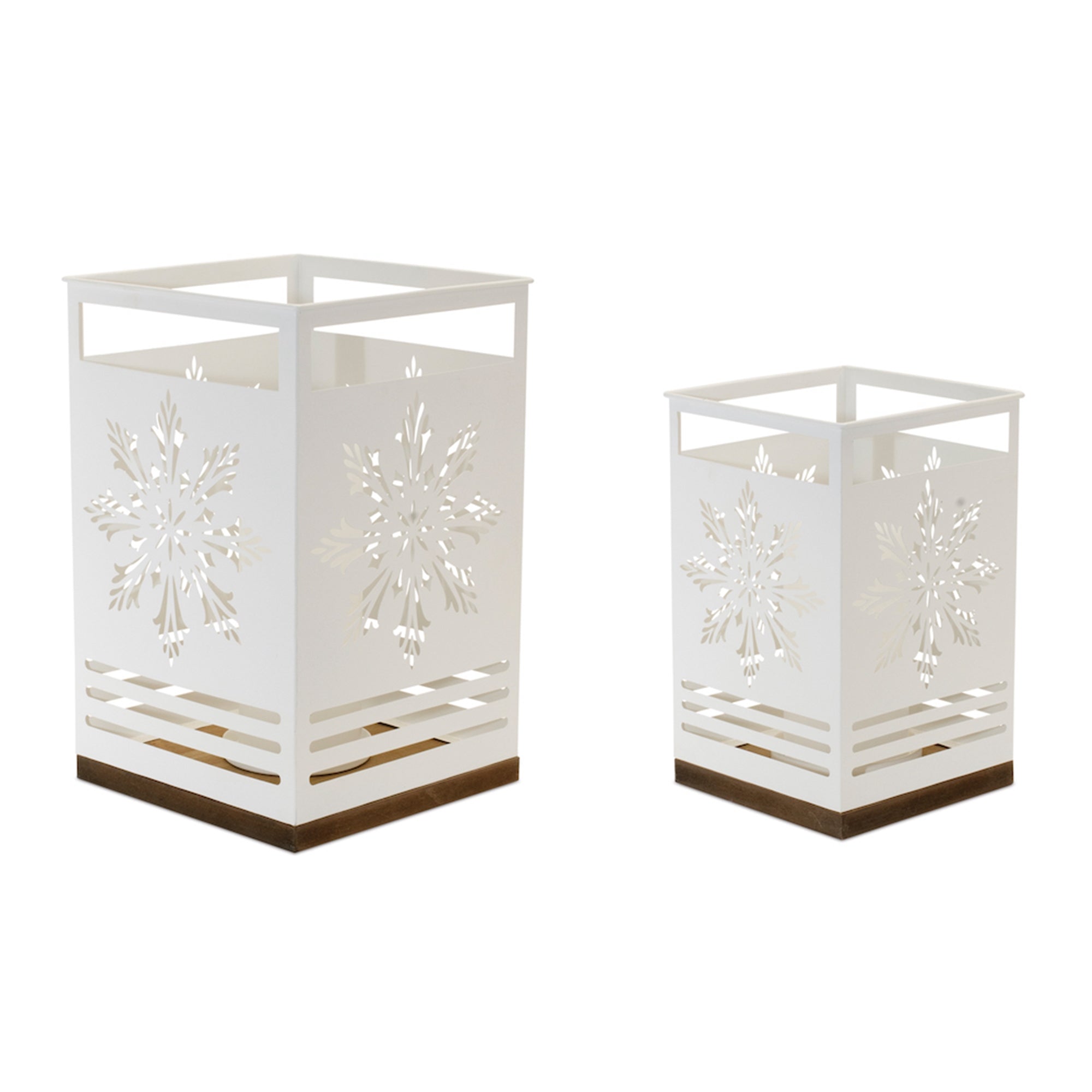 Snowflake Candle Holder (Set of 2) 9"H, 12"H Iron/Wood