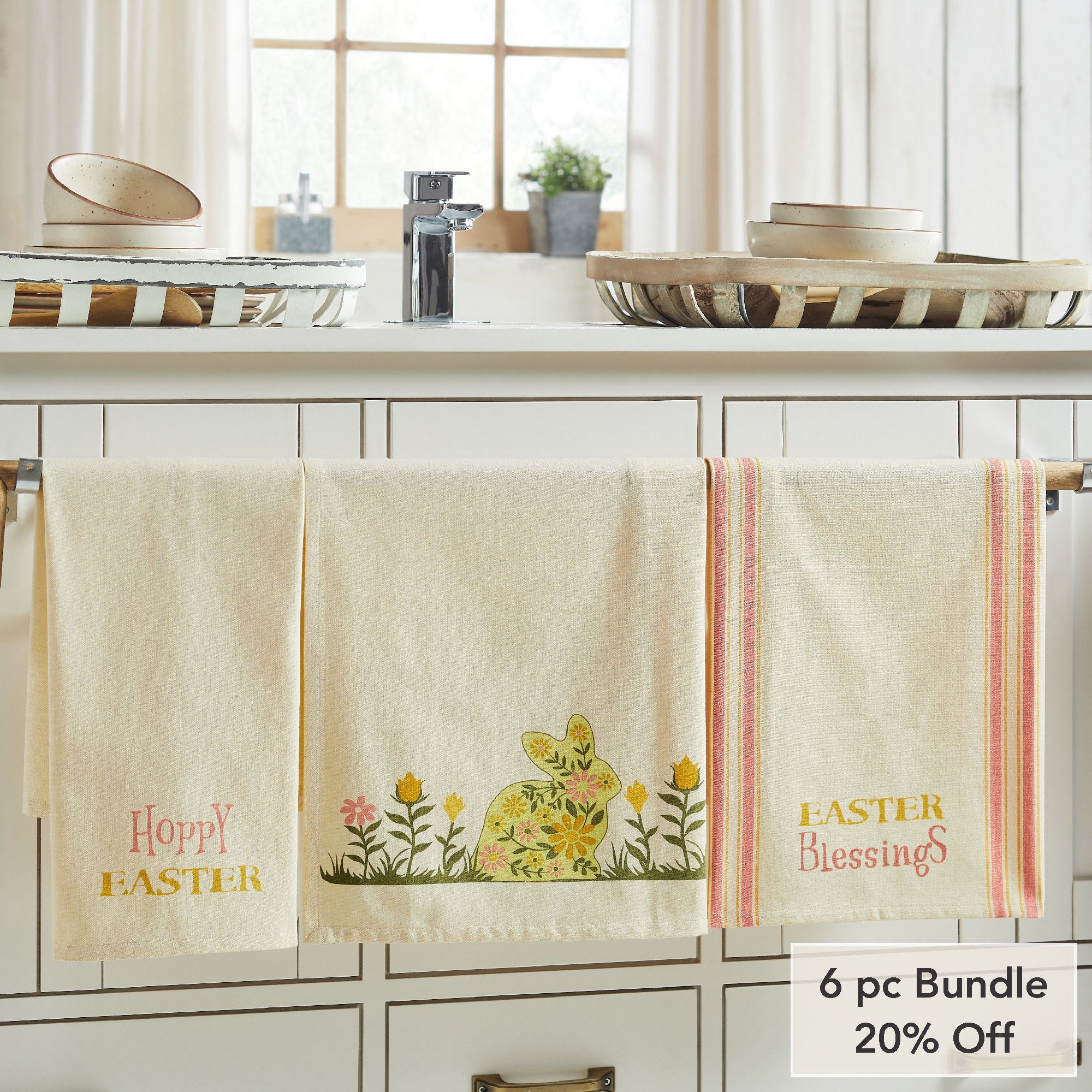 Bunny Hop Floral Bunny & Easter Tea Towel Set of 3 16x28