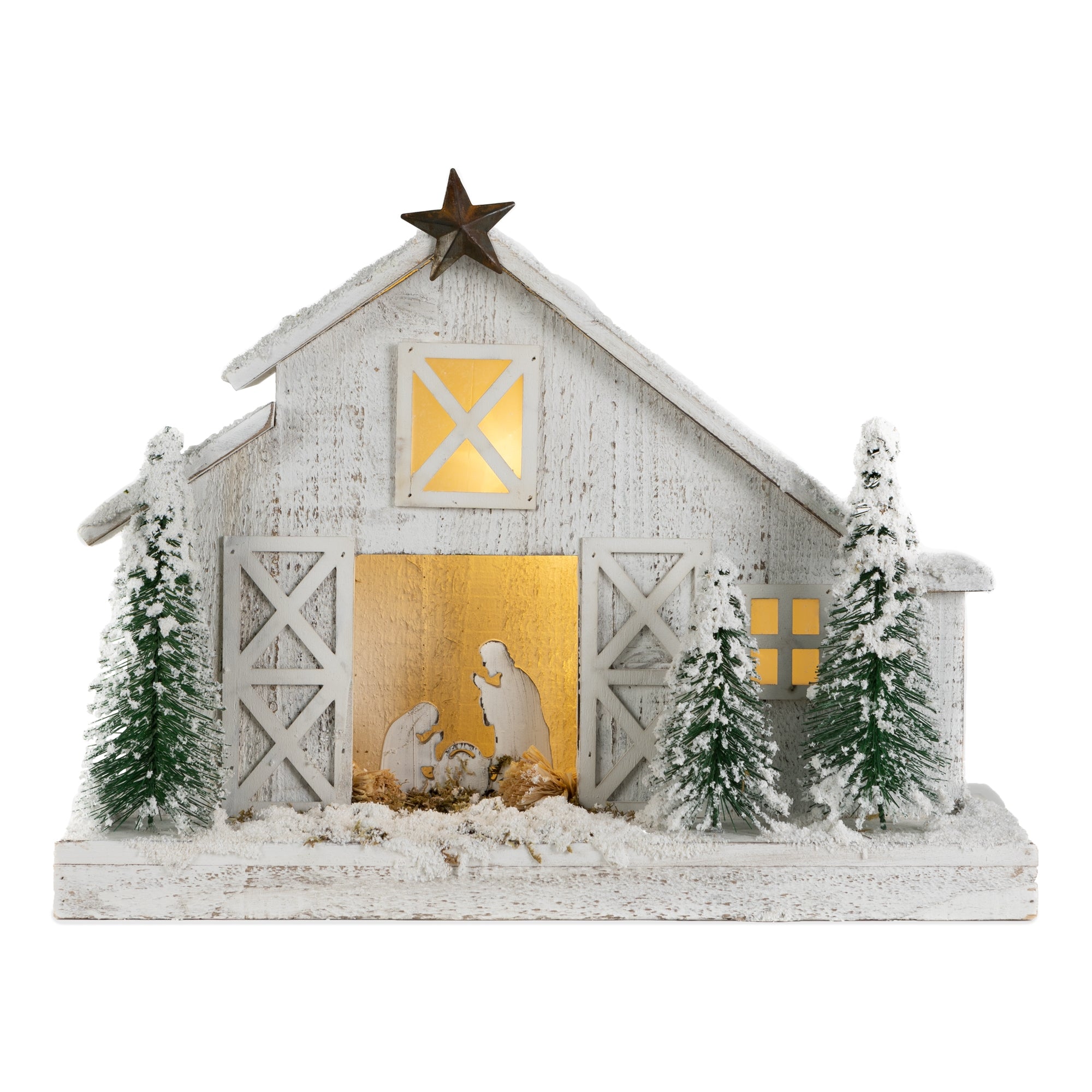 Holy Family w/Stable 19.5"L x 15"H Wood 3 AA Batteries, Not Included or USB Cord Included