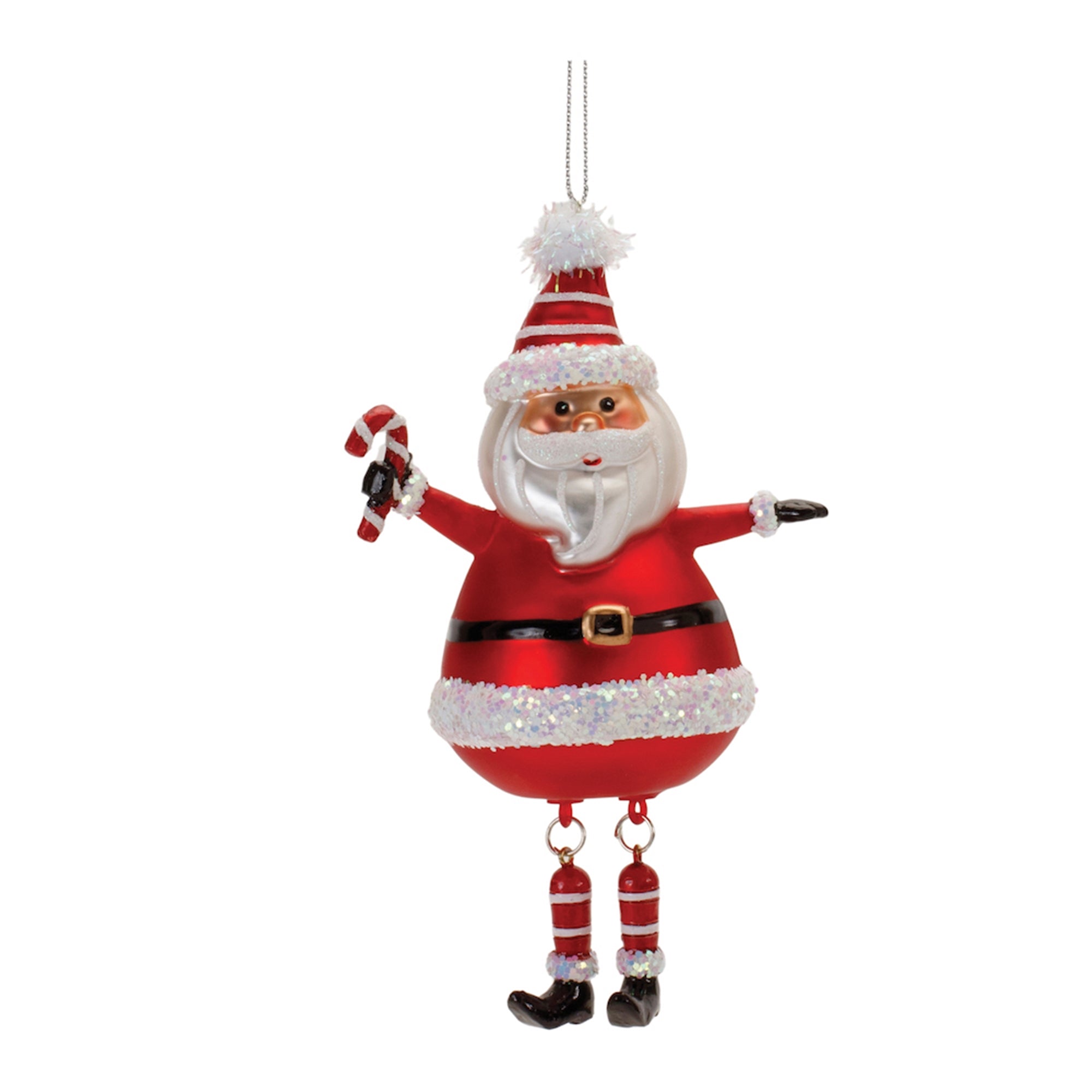 Glittered Glass Santa Ornament with Dangle Legs (Set of 6)