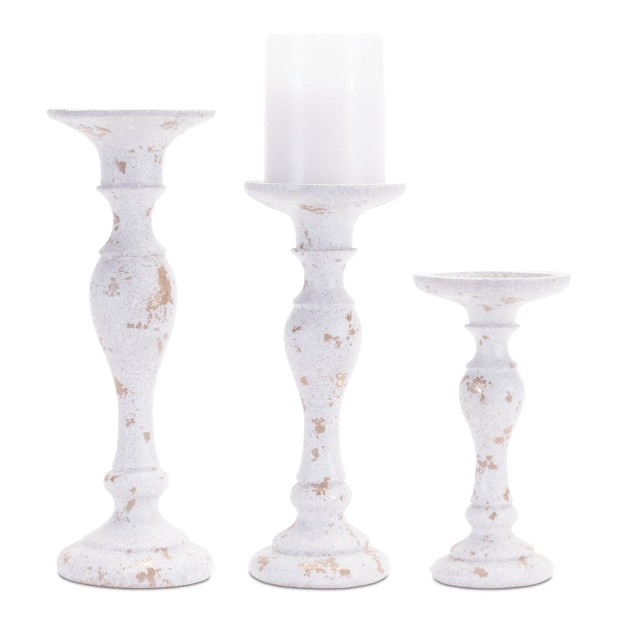 Aged White Candle Holder (Set of 3)