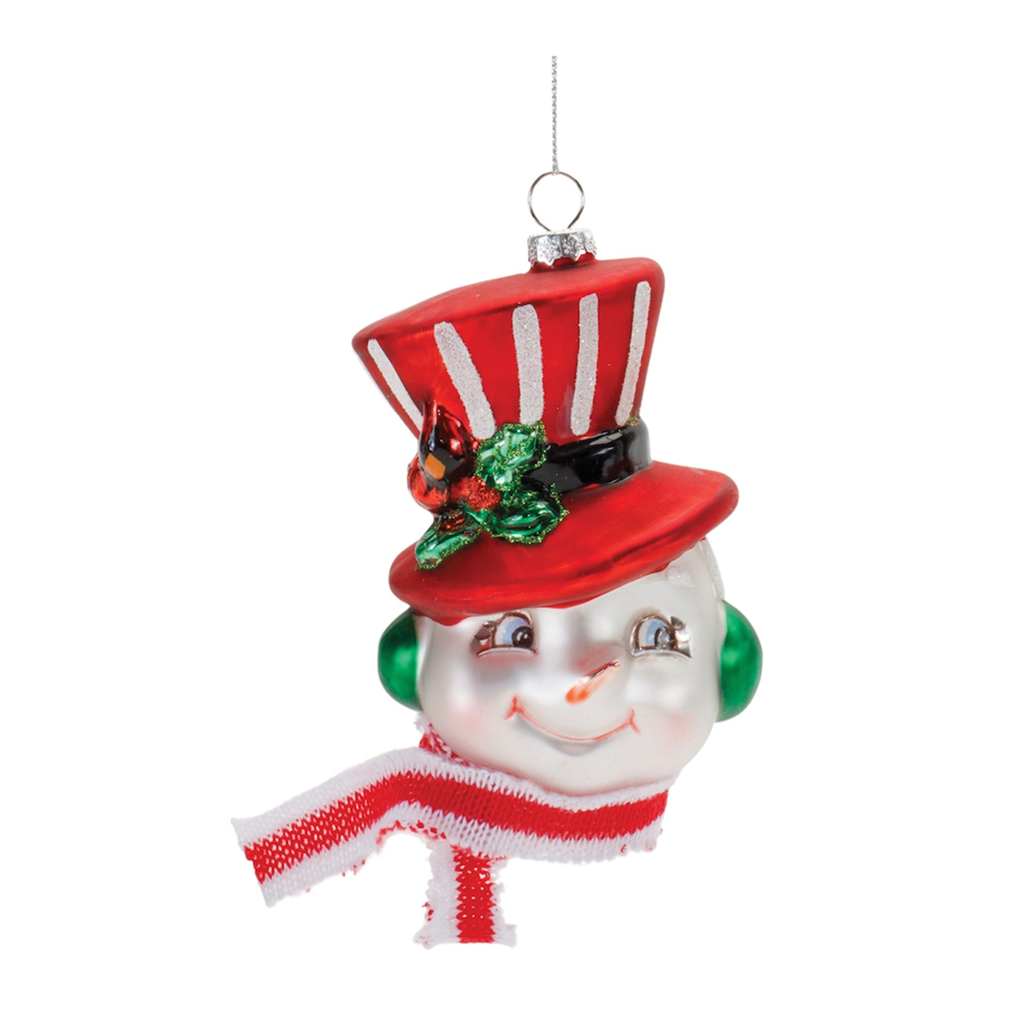 Snowman Head Ornament 5.5”H Glass