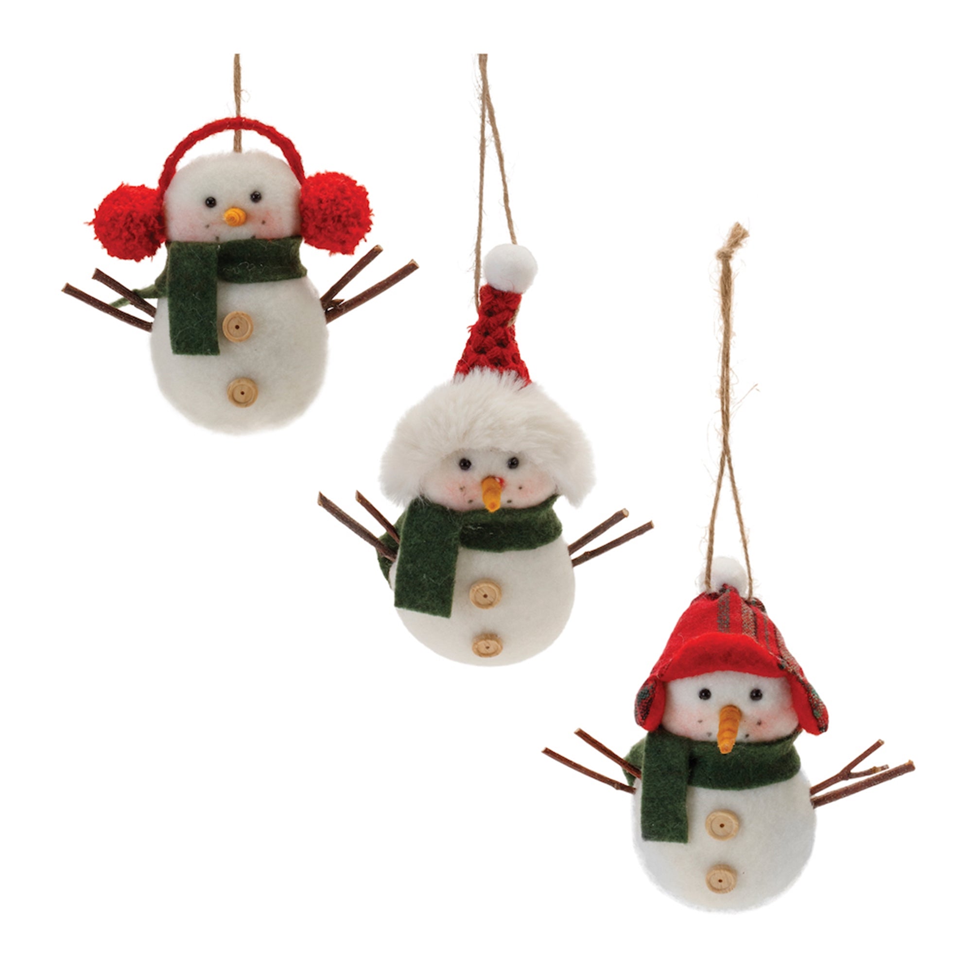 Snowman Ornament (3 Asst) 5”H Foam/Polyester