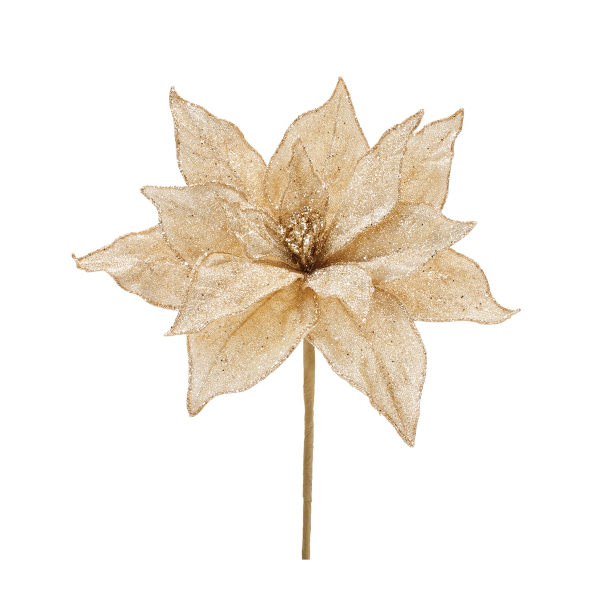 Glittered Gold Poinsettia Flower Stem (Set of 6)