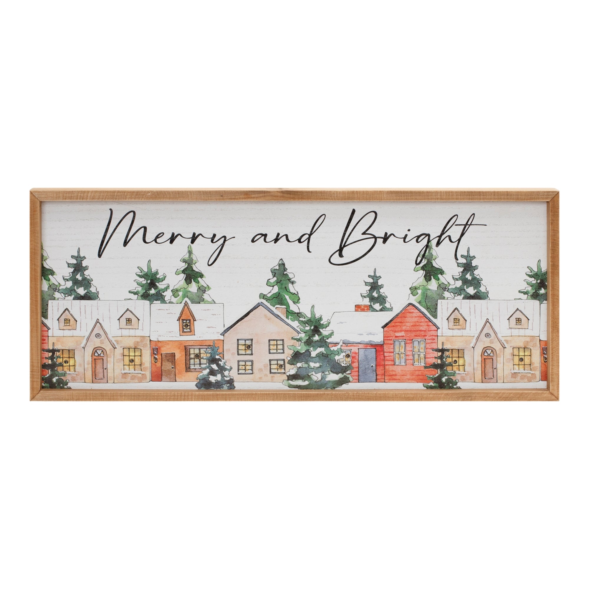 LED Merry & Bright Sign 23.75"L x 9.5"H Wood/Wood 2 AA Batteries, Not Included