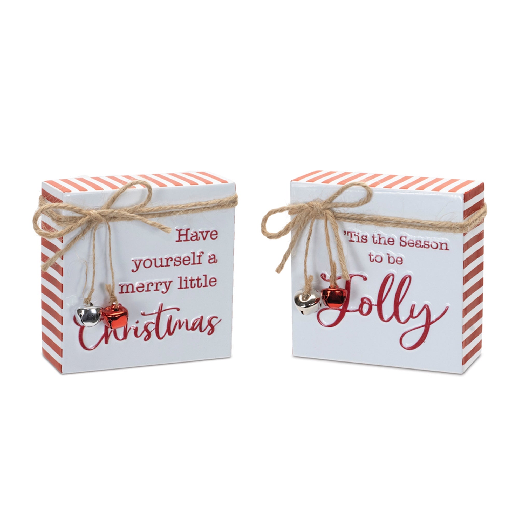 Merry Christmas and Jolly Sign (2 Asst) 4”SQ Metal