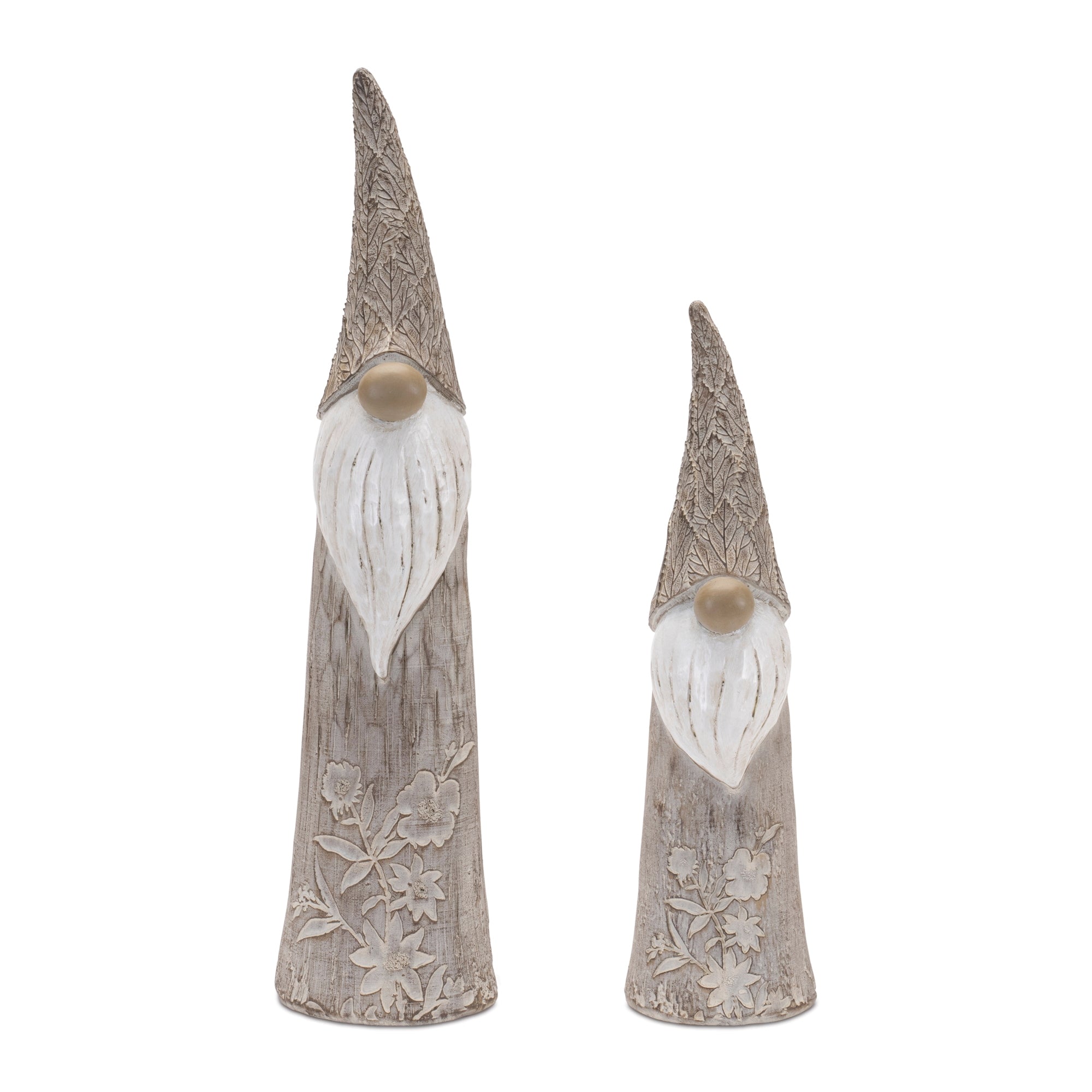 Floral and Leaf Carved Gnome (Set of 2)