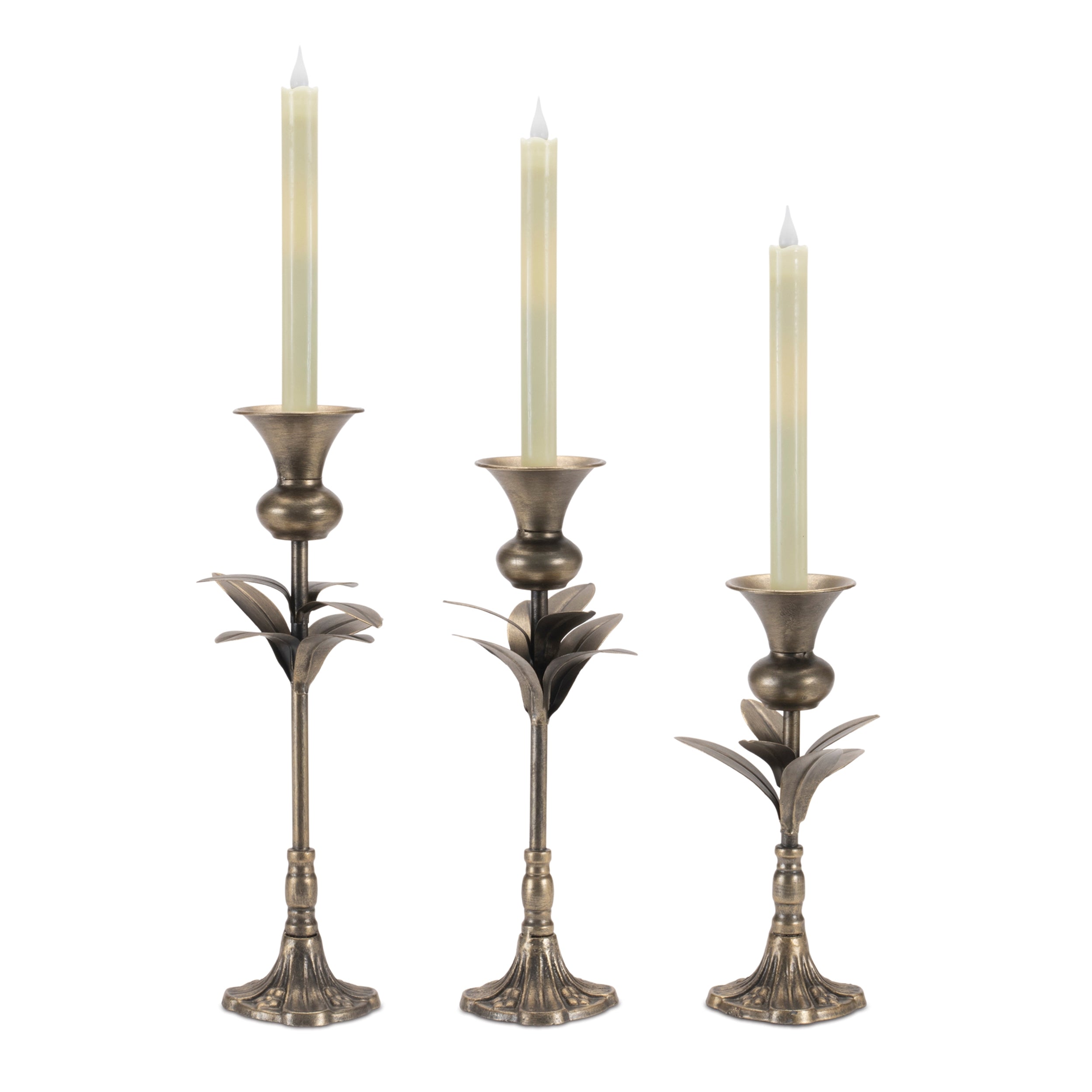 Metal Leaf Stem Taper Candle Holder (Set of 3)