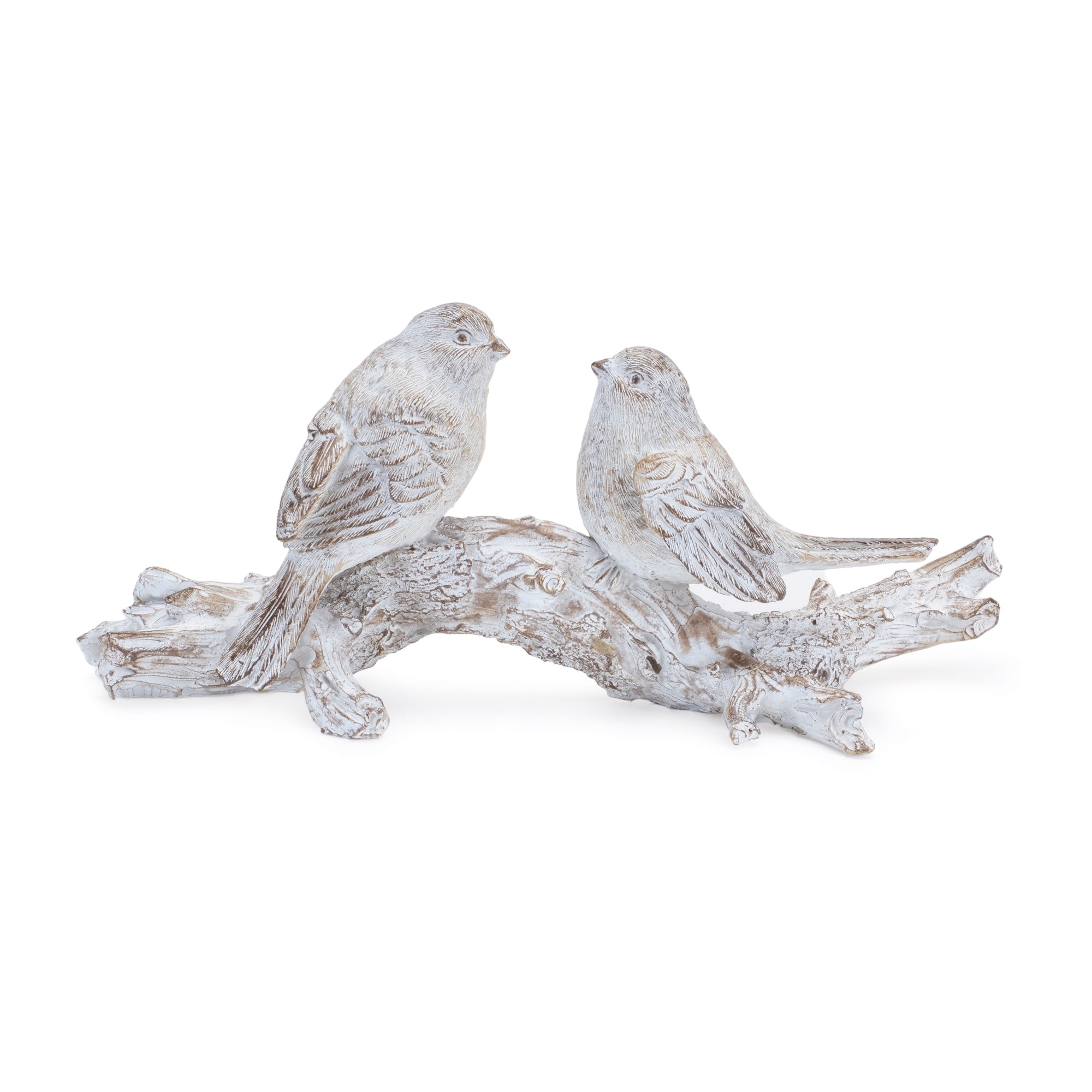 White Washed Birds on Branch Figurine 9.5"L