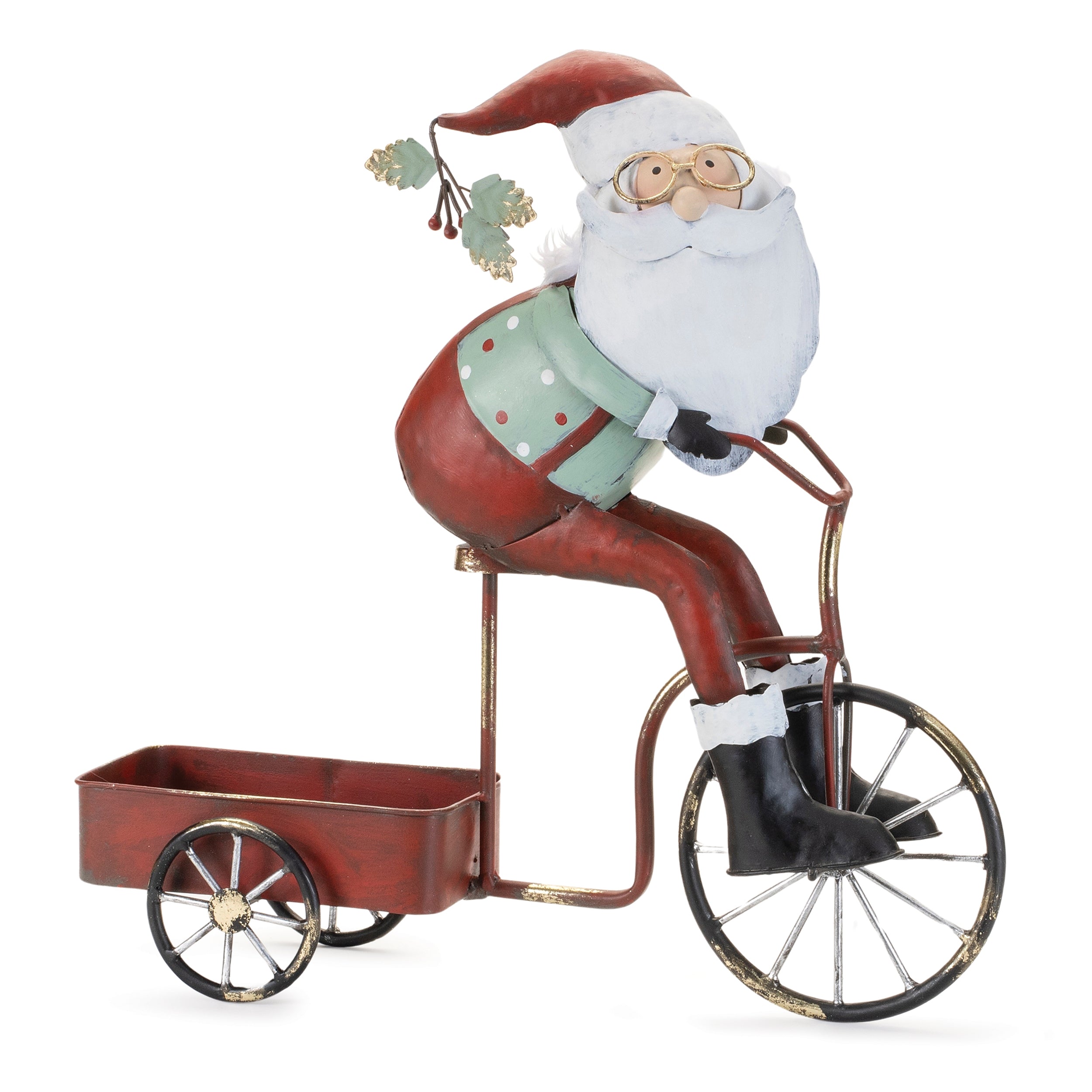 Santa w/Bike and Wagon 16"L x 16.5"H Iron