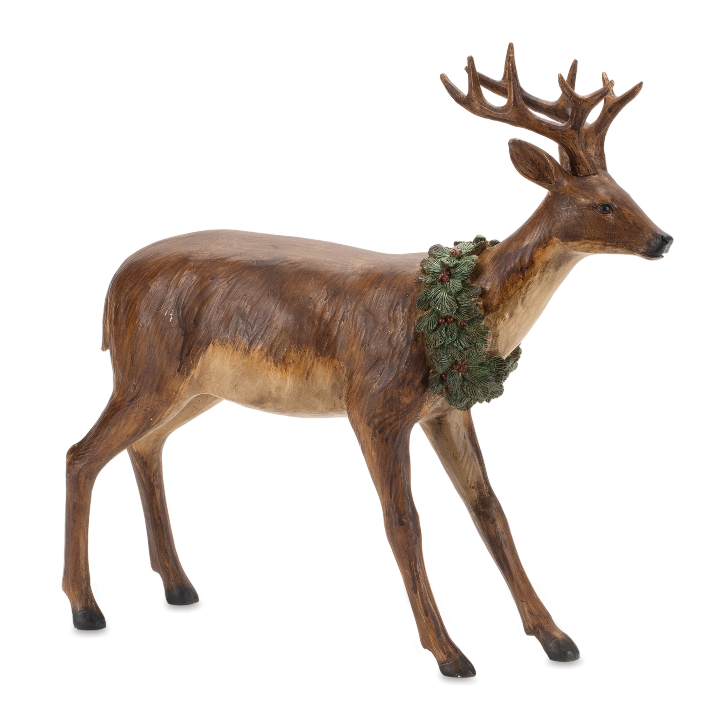 Deer w/ Wreath 14"L x 13"H Resin