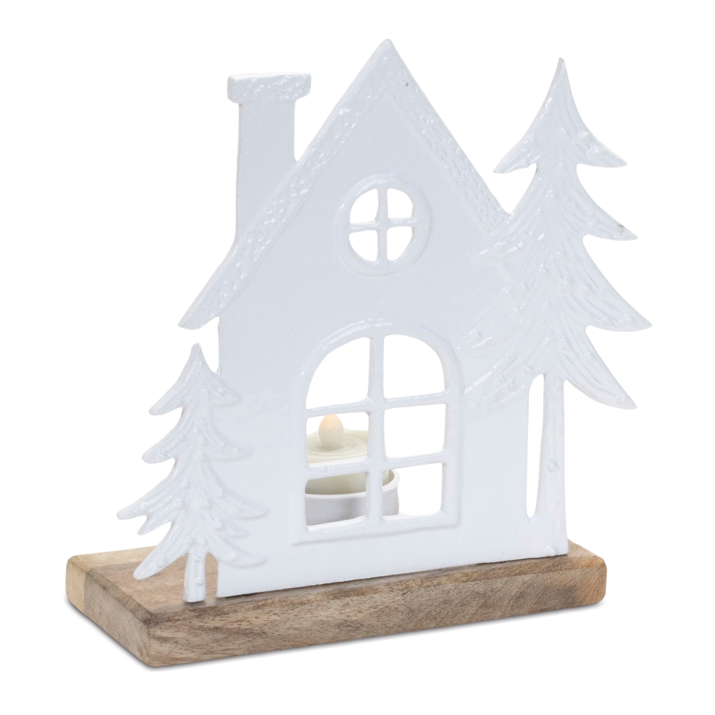 House Tealight Holder (Set of 2) 7.5"H Aluminum/Wood